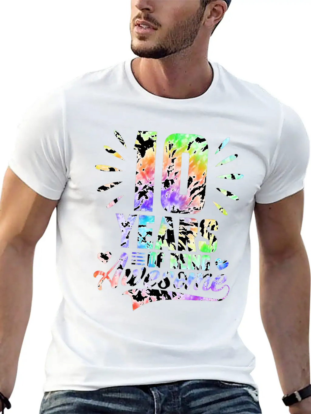 10 YEARS BEING AWESOME TIE DYE Essential Cotton Tee For Daily Outfits – Unisex Style