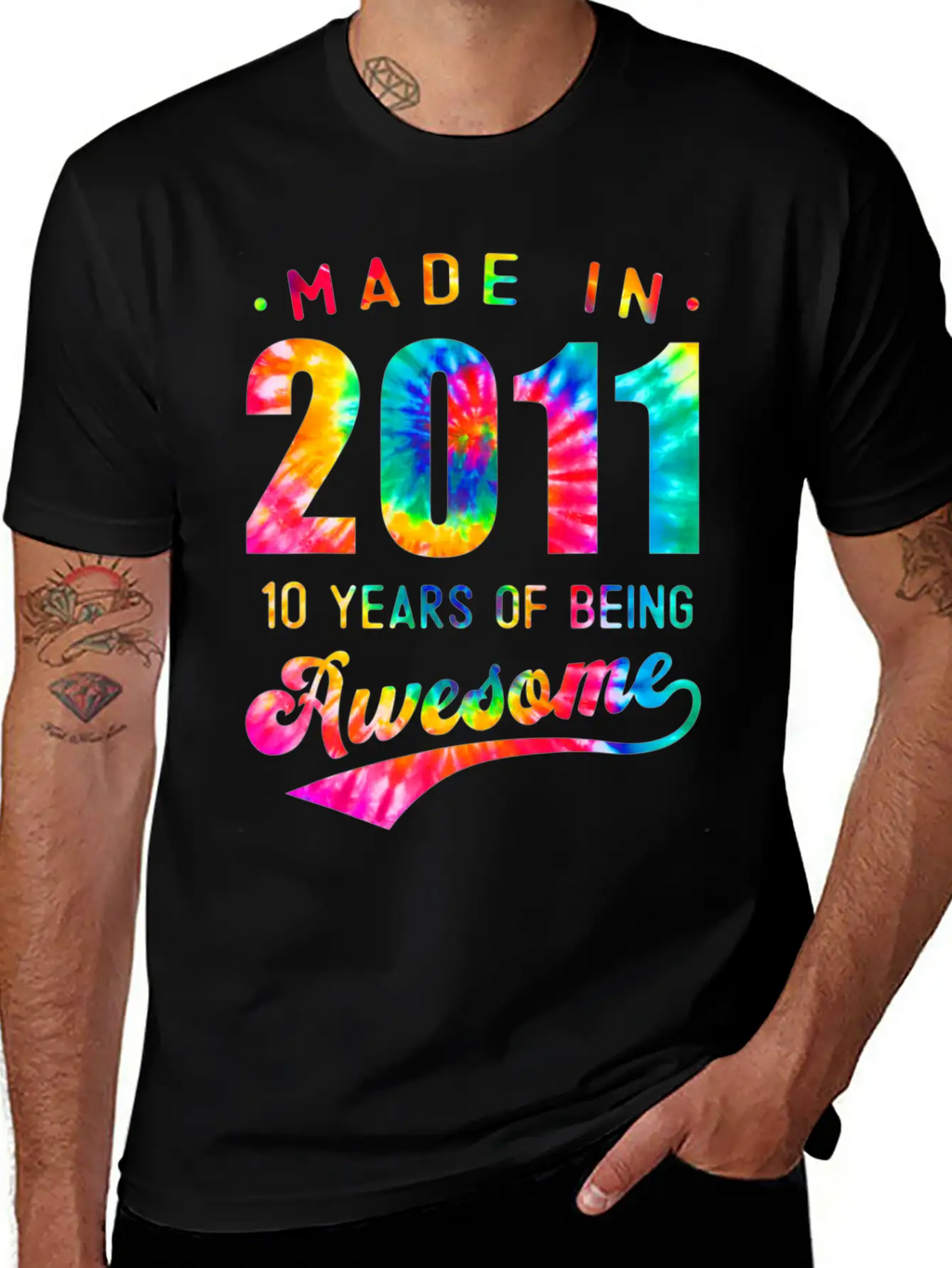 10 Years Old 10th Birthday 2011 Tie Dye Awesome T Unisex Casual T-Shirt – Clean Design For Daily Comfort