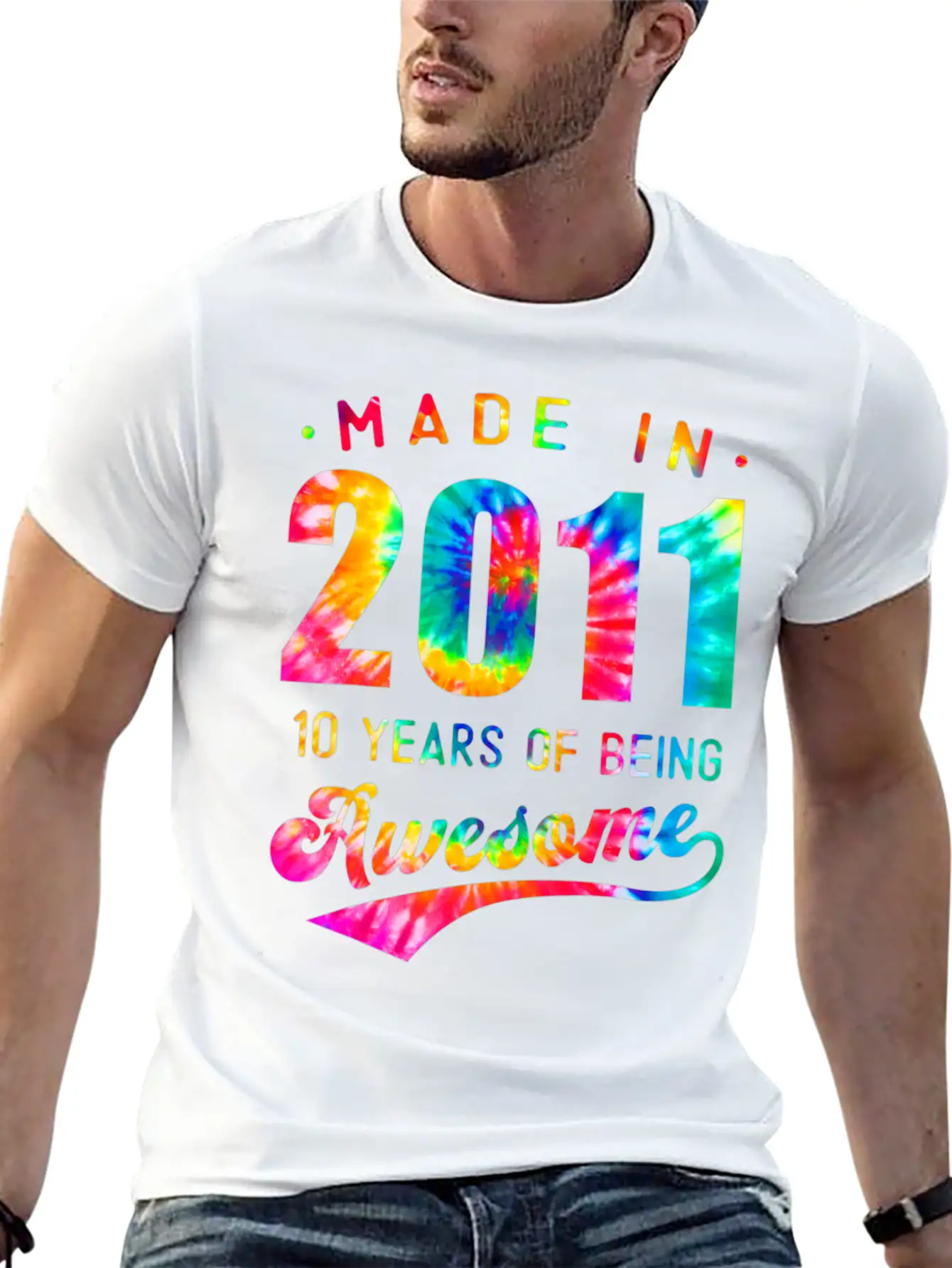 10 Years Old 10th Birthday 2011 Tie Dye Awesome T Unisex Casual T-Shirt – Clean Design For Daily Comfort