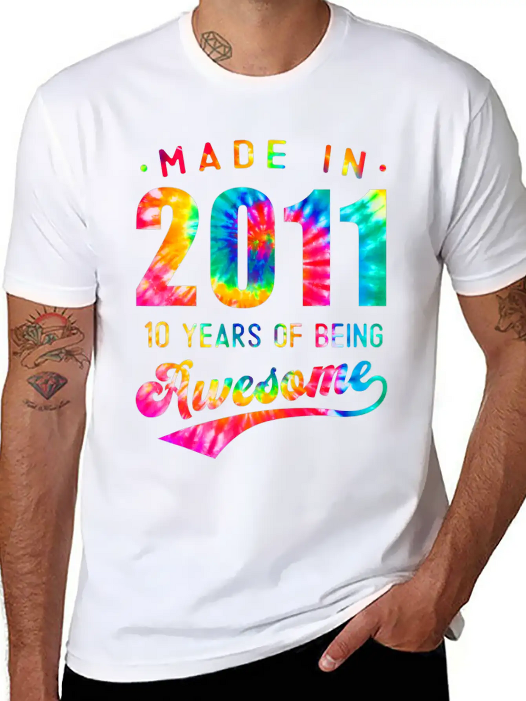 10 Years Old 10th Birthday 2011 Tie Dye Awesome T Unisex Casual T-Shirt – Clean Design For Daily Comfort