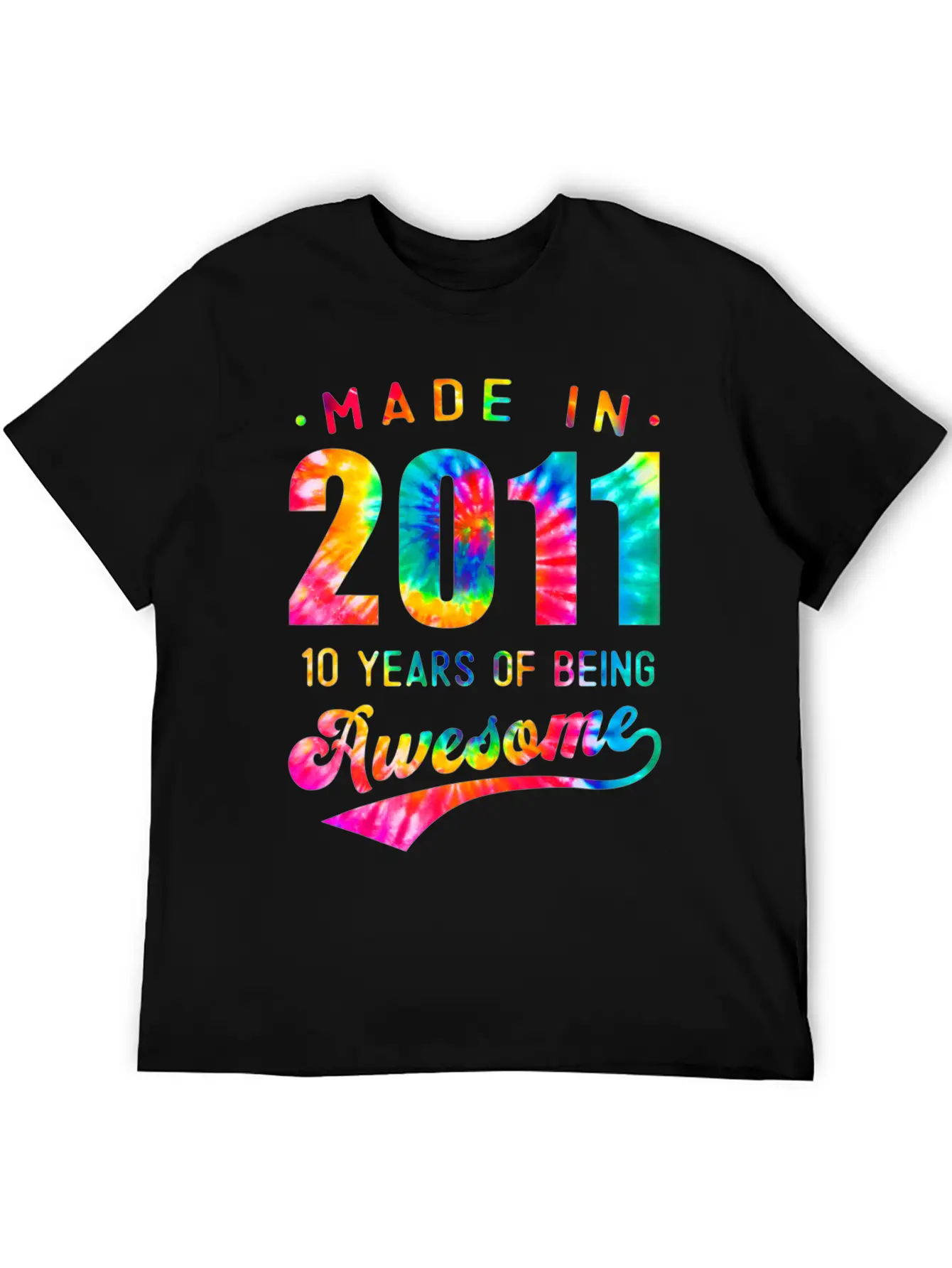 10 Years Old 10th Birthday 2011 Tie Dye Awesome T Unisex Casual T-Shirt – Clean Design For Daily Comfort