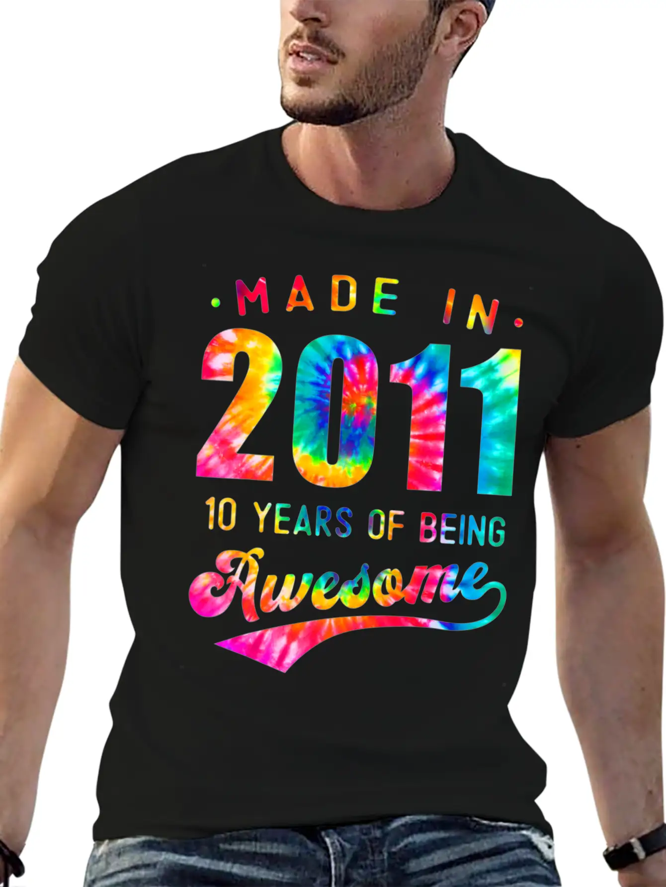 10 Years Old 10th Birthday 2011 Tie Dye Awesome T Unisex Casual T-Shirt – Clean Design For Daily Comfort