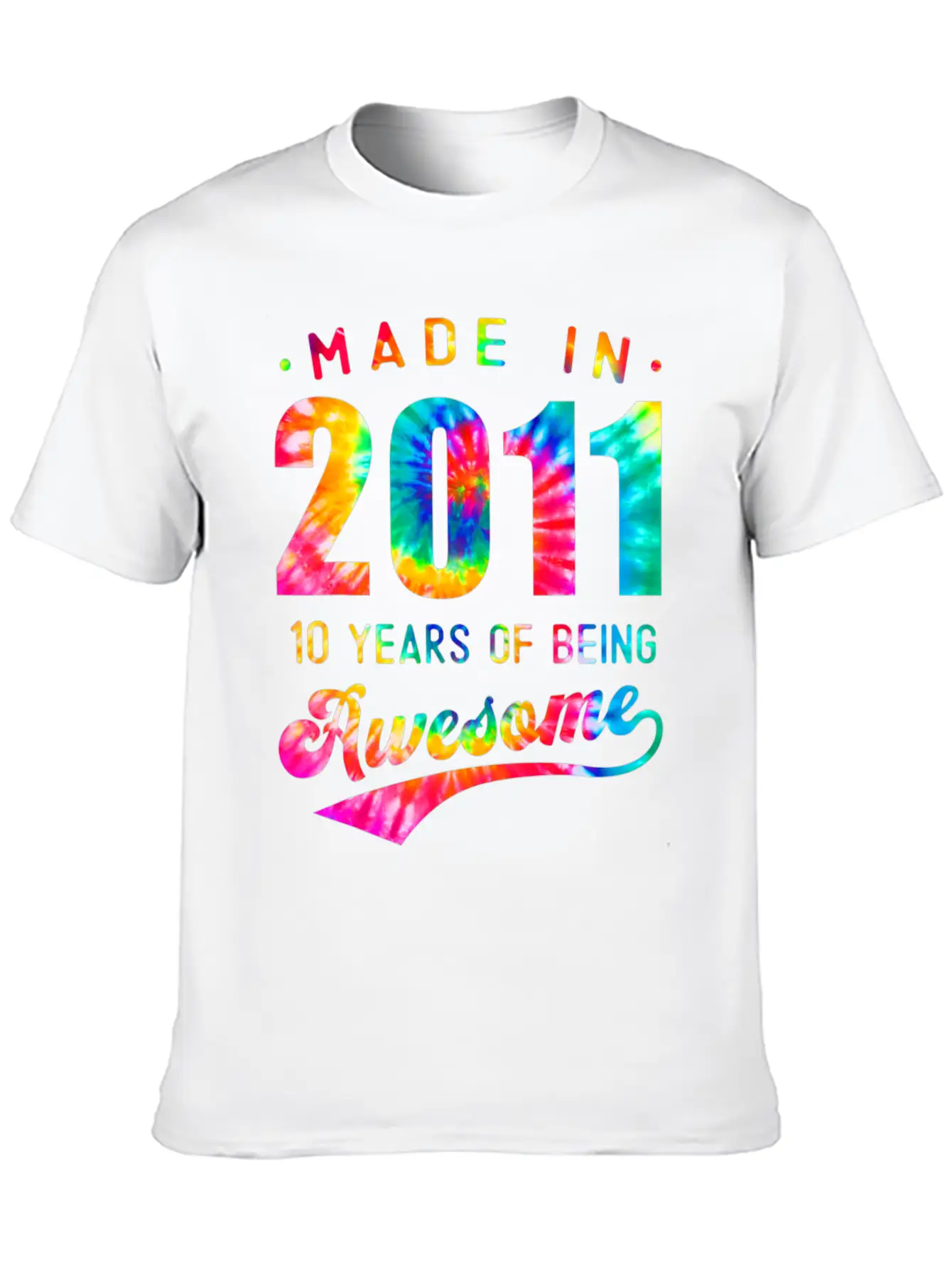 10 Years Old 10th Birthday 2011 Tie Dye Awesome T Unisex Casual T-Shirt – Clean Design For Daily Comfort