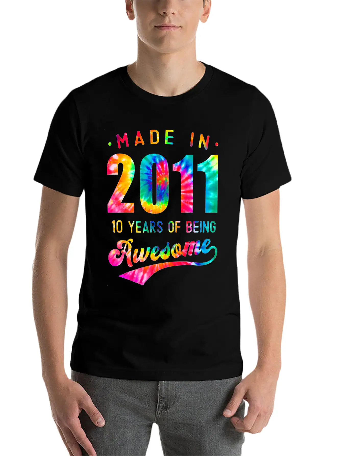 10 Years Old 10th Birthday 2011 Tie Dye Awesome T Unisex Casual T-Shirt – Clean Design For Daily Comfort
