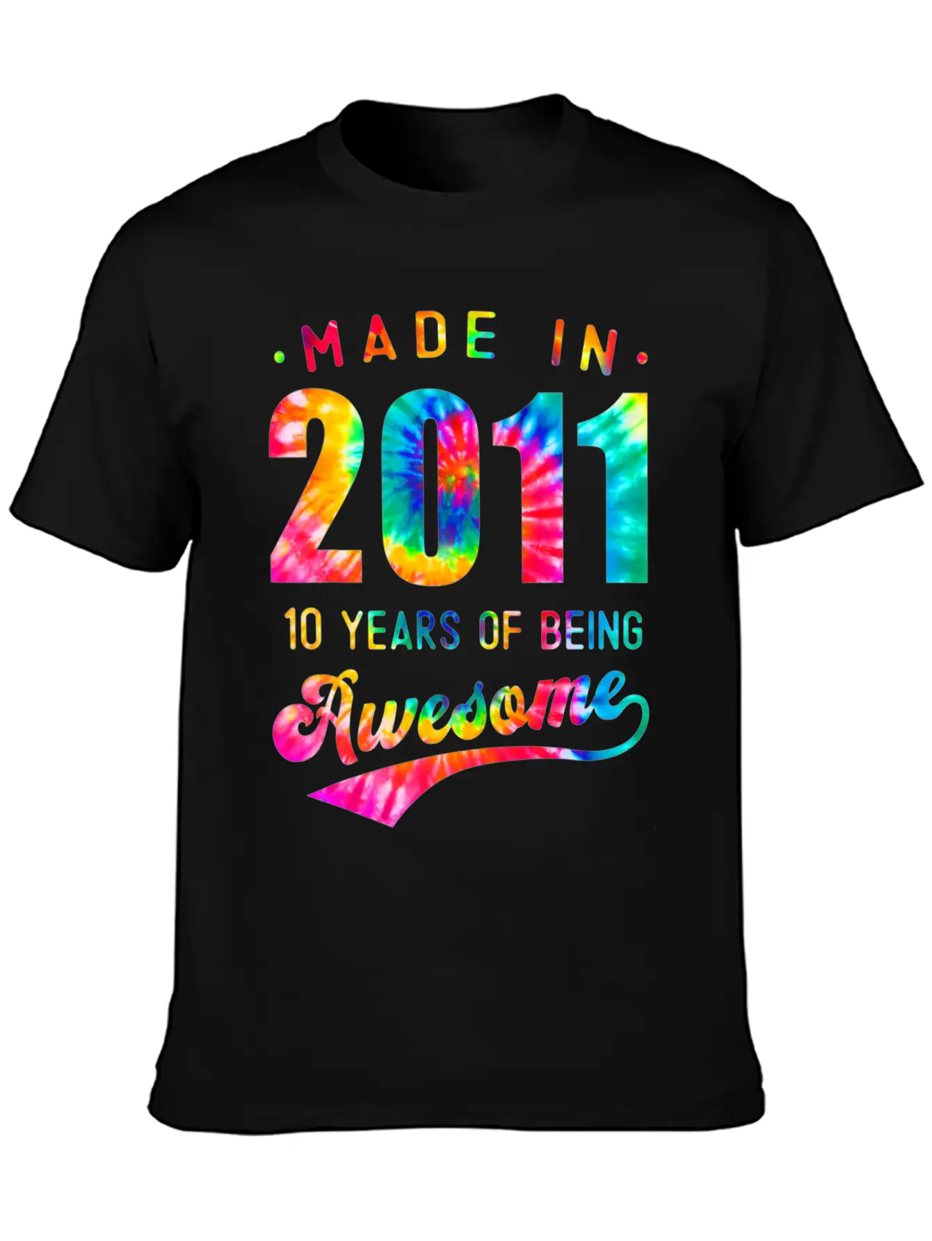 10 Years Old 10th Birthday 2011 Tie Dye Awesome T Unisex Casual T-Shirt – Clean Design For Daily Comfort