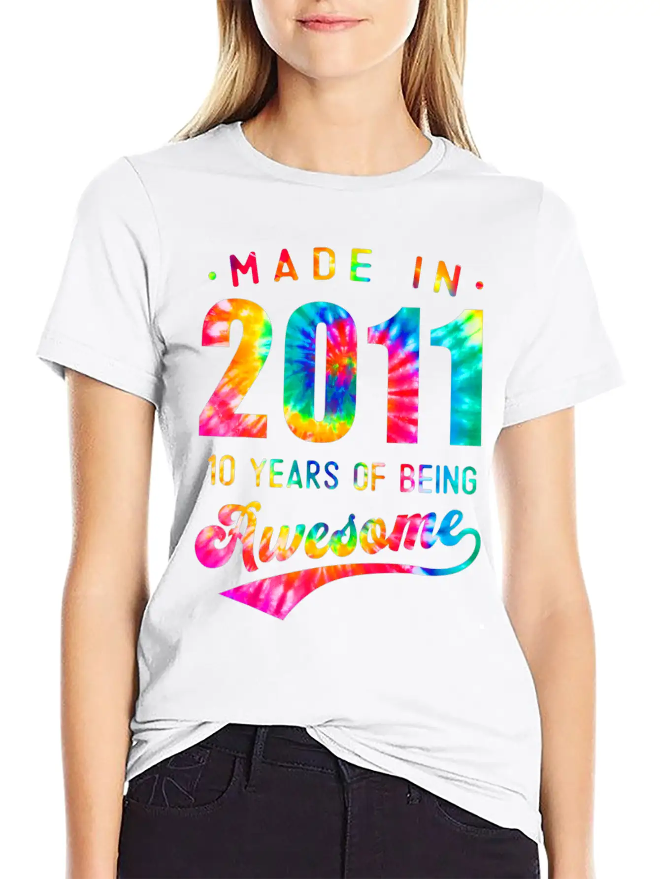 10 Years Old 10th Birthday 2011 Tie Dye Awesome T Unisex Casual T-Shirt – Clean Design For Daily Comfort