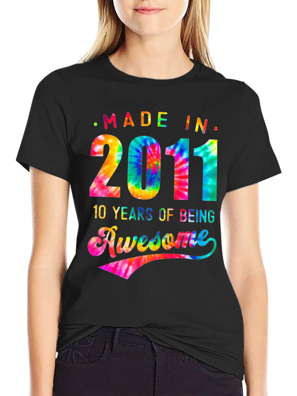10 Years Old 10th Birthday 2011 Tie Dye Awesome T Unisex Casual T-Shirt – Clean Design For Daily Comfort