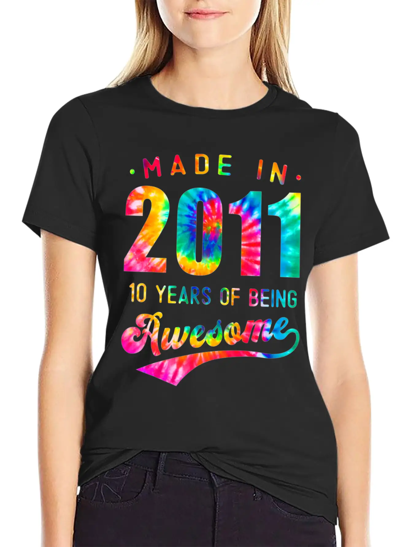 10 Years Old 10th Birthday 2011 Tie Dye Awesome T Unisex Casual T-Shirt – Clean Design For Daily Comfort