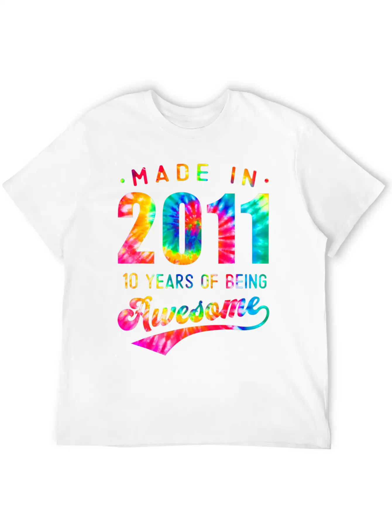 10 Years Old 10th Birthday 2011 Tie Dye Awesome T Unisex Casual T-Shirt – Clean Design For Daily Comfort