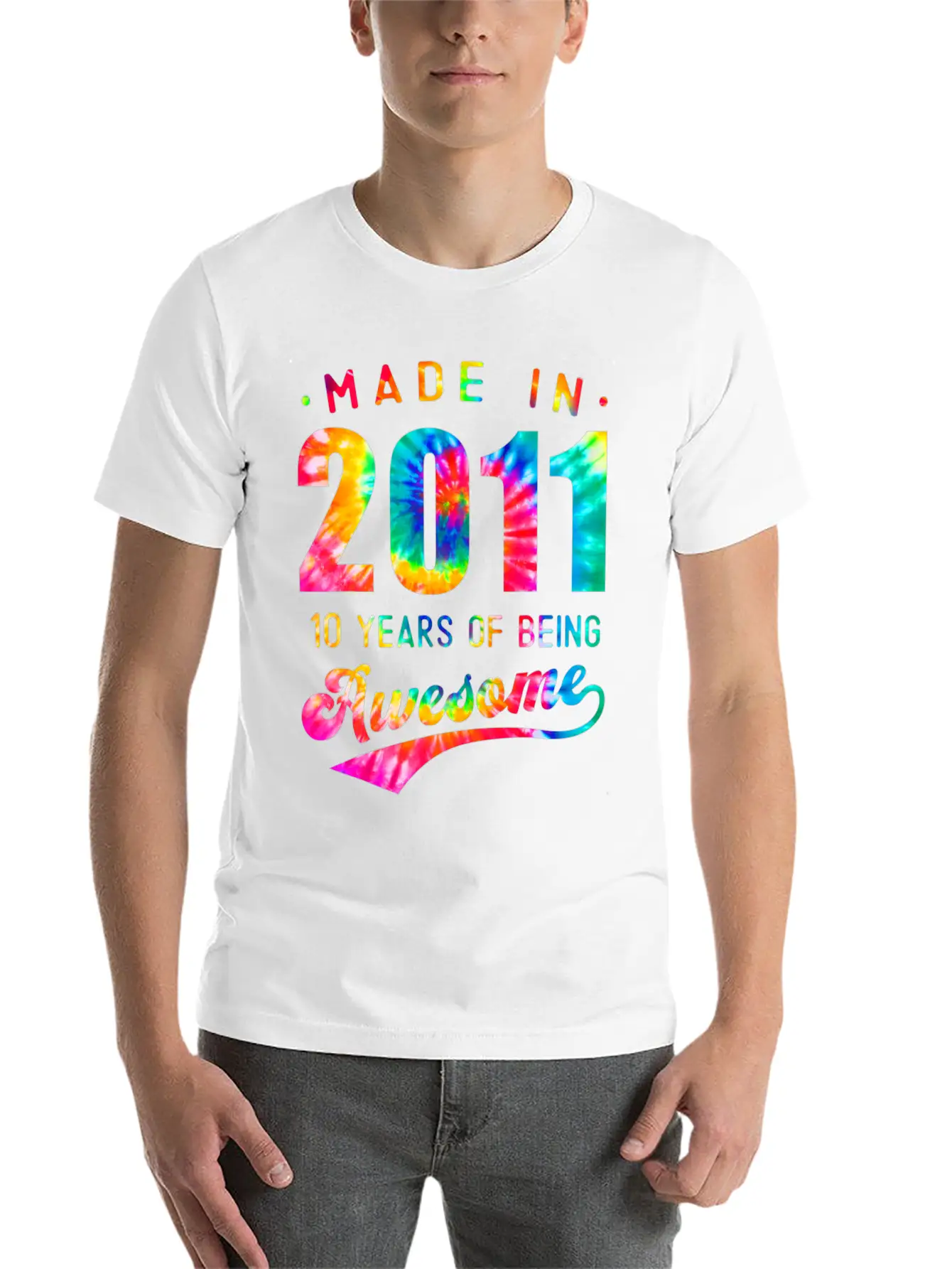 10 Years Old 10th Birthday 2011 Tie Dye Awesome T Unisex Casual T-Shirt – Clean Design For Daily Comfort