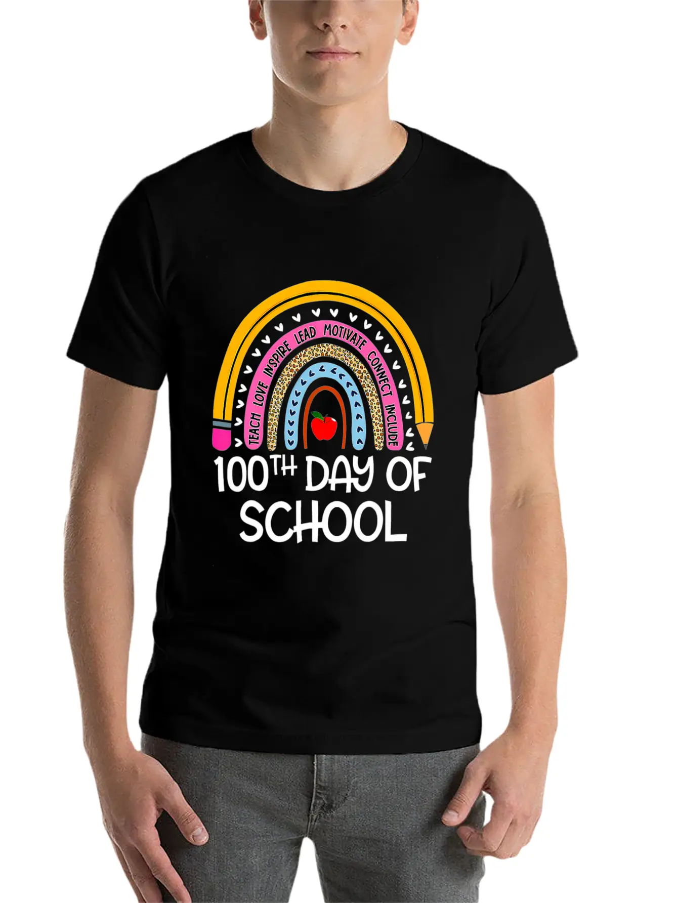 100Th Day Of School Teacher 100 Days Smer Boho Rai Unisex Short Sleeve Soft Cotton T-Shirt – Casual Everyday Wear