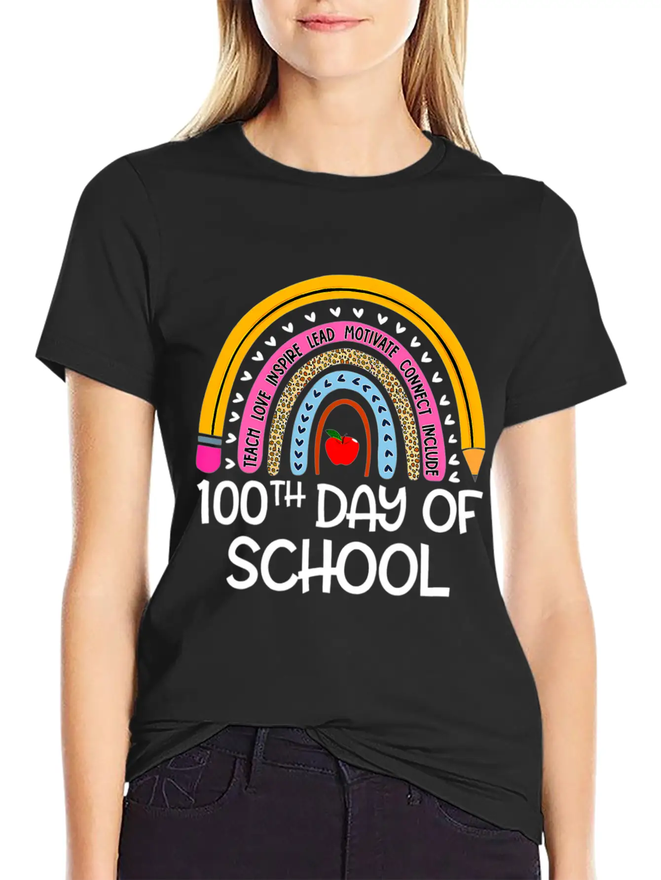 100Th Day Of School Teacher 100 Days Smer Boho Rai Unisex Short Sleeve Soft Cotton T-Shirt – Casual Everyday Wear