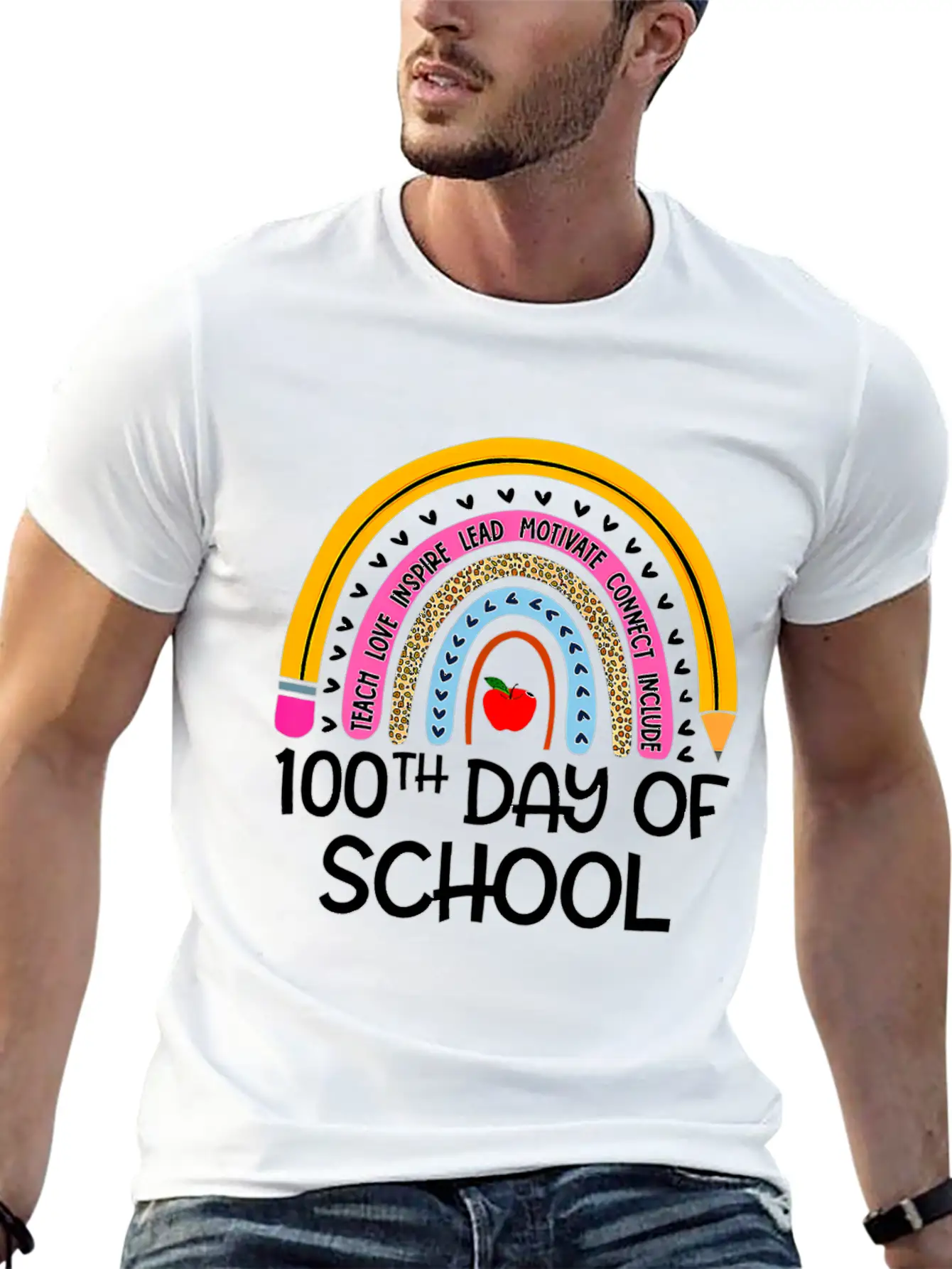 100Th Day Of School Teacher 100 Days Smer Boho Rai Unisex Short Sleeve Soft Cotton T-Shirt – Casual Everyday Wear