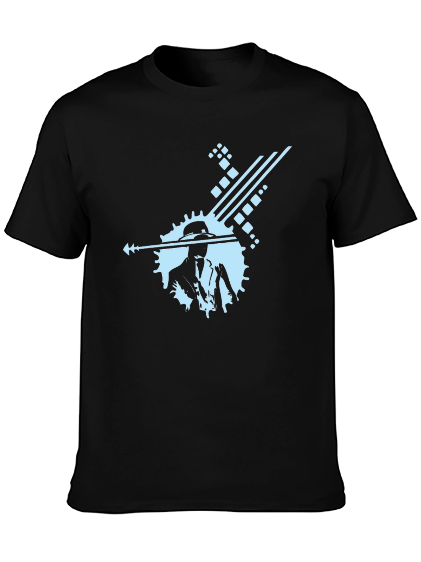 Stylish Black Graphic Tee with Cool Blue Design