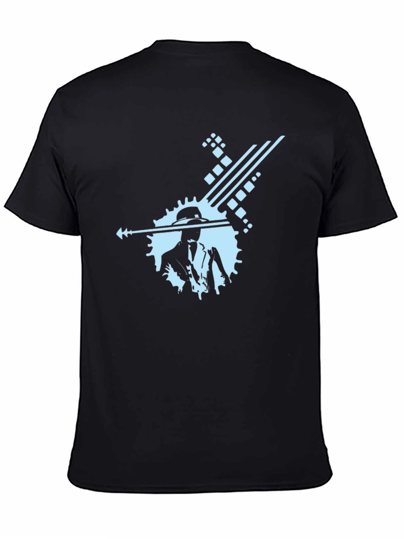 Stylish Black Graphic Tee with Cool Blue Design