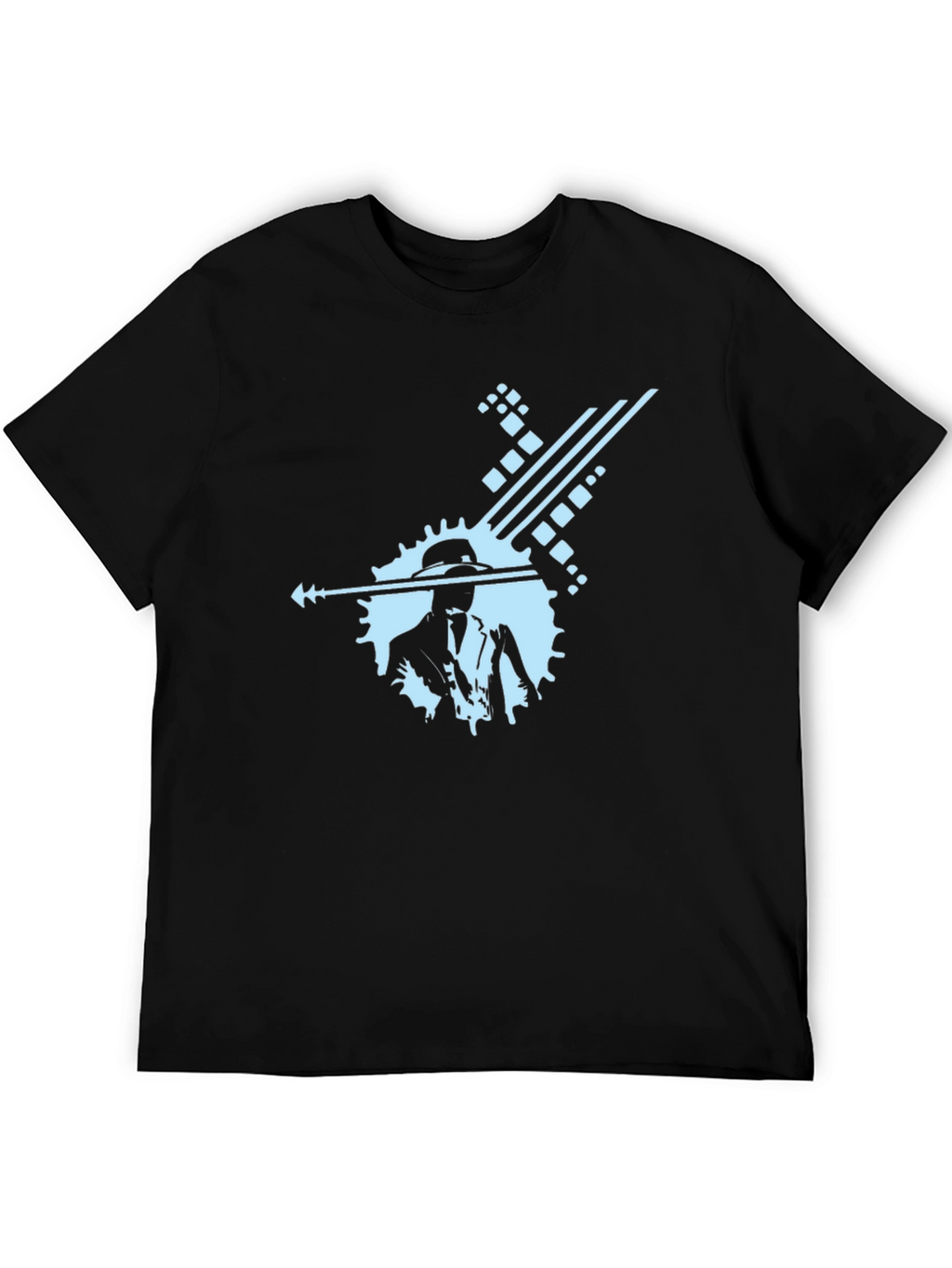 Stylish Black Graphic Tee with Cool Blue Design