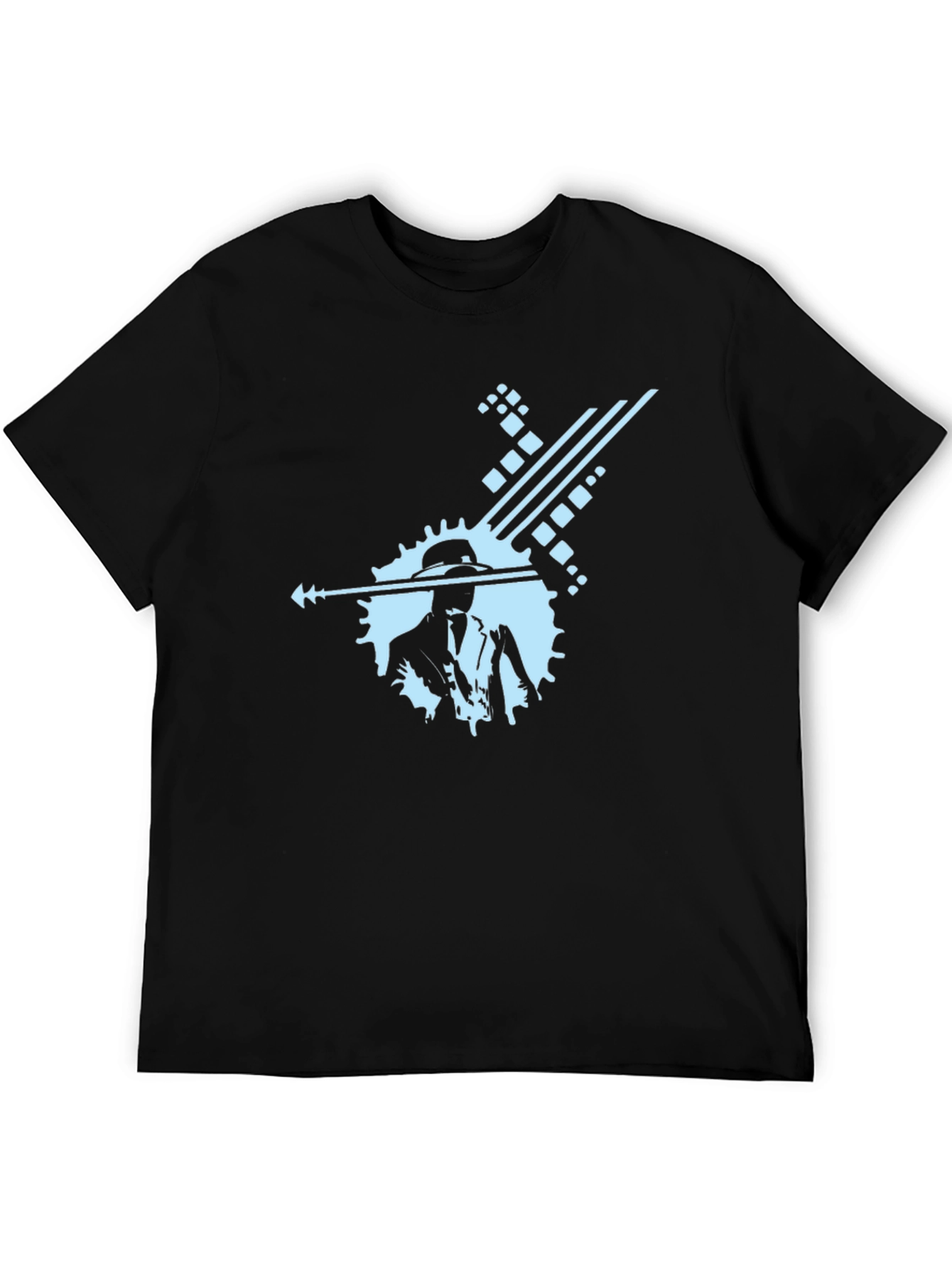 Stylish Black Graphic Tee with Cool Blue Design