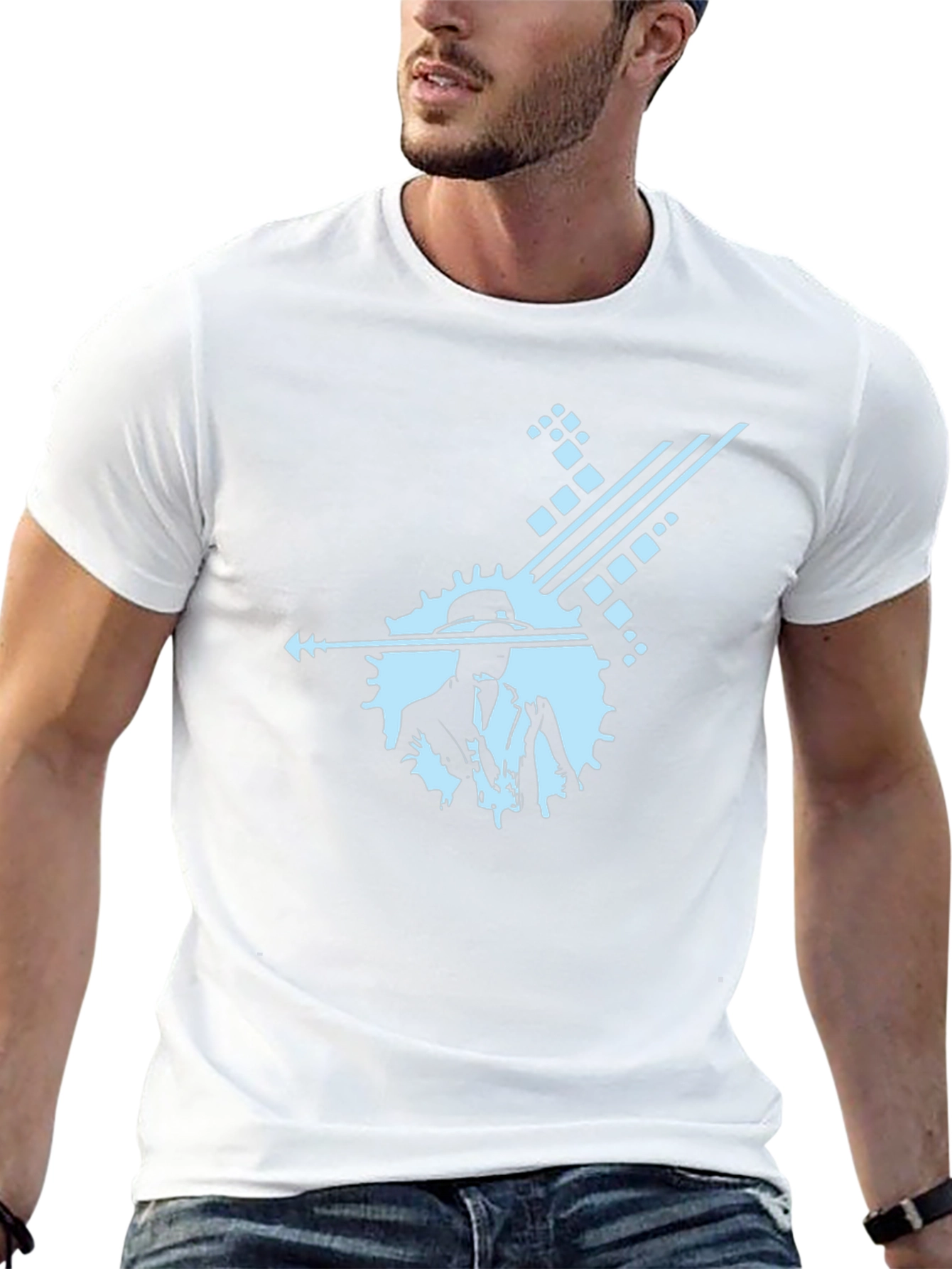 Stylish Black Graphic Tee with Cool Blue Design