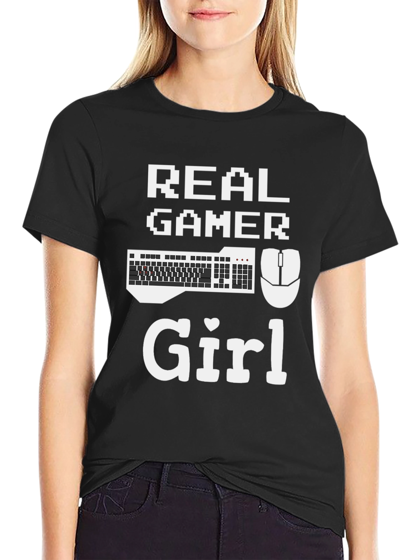 Real Gamer Girl T-Shirt - Gaming Keyboard & Mouse Design