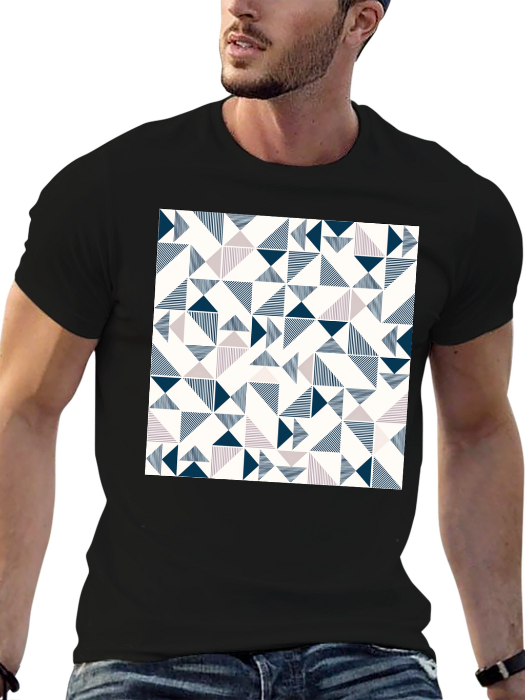 Modern Geometric Print Tee - Black