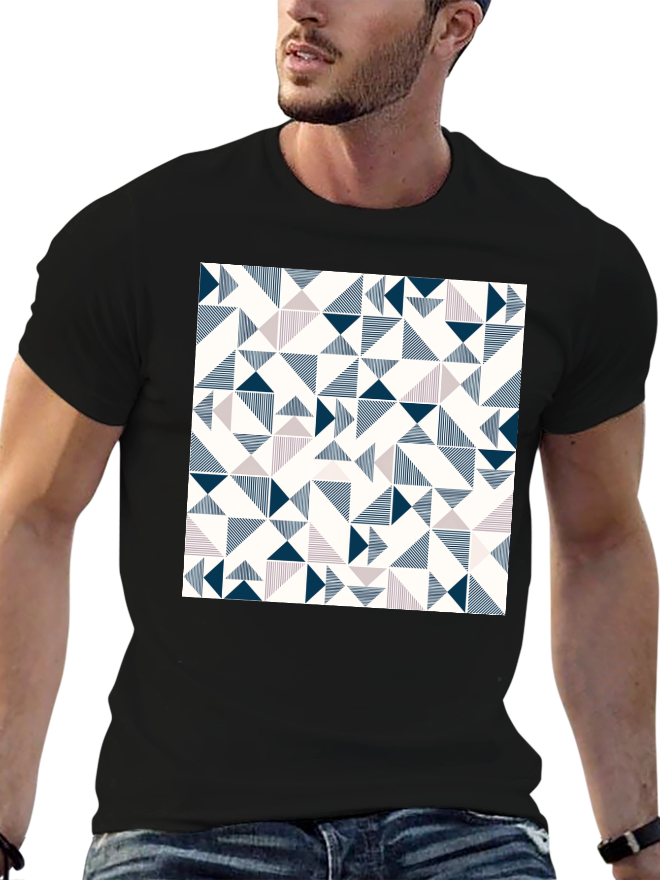 Modern Geometric Print Tee - Black