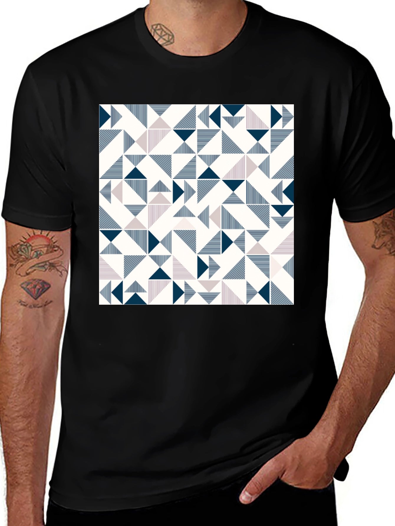 Modern Geometric Print Tee - Black