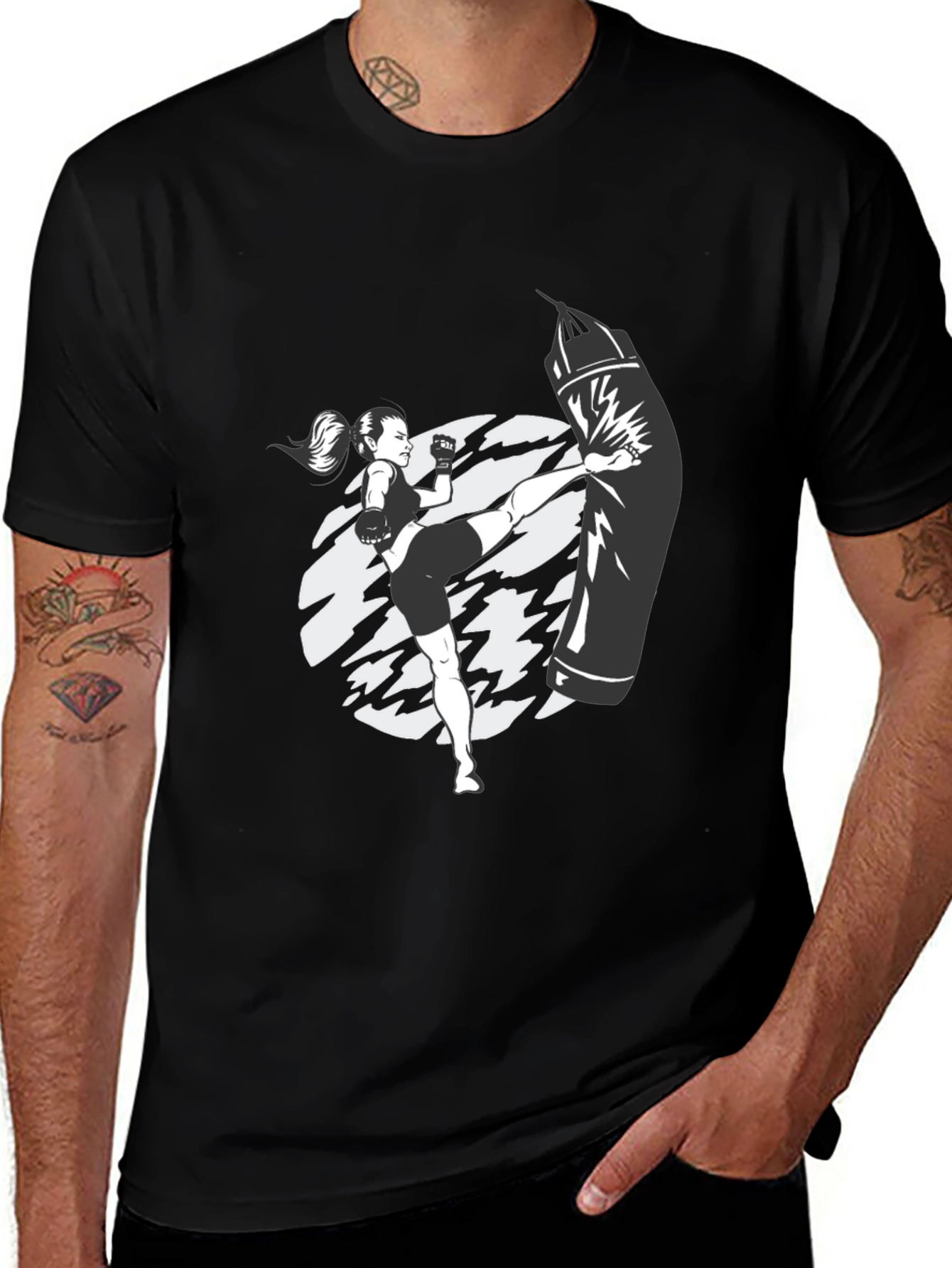 Kickboxing Graphic Tee - Black Cotton T-Shirt