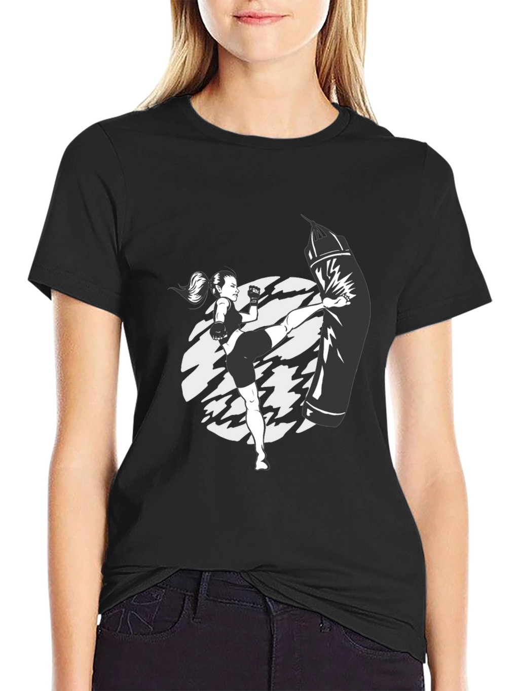 Kickboxing Graphic Tee - Black Cotton T-Shirt