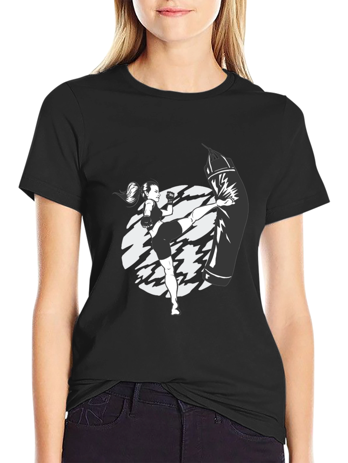 Kickboxing Graphic Tee - Black Cotton T-Shirt