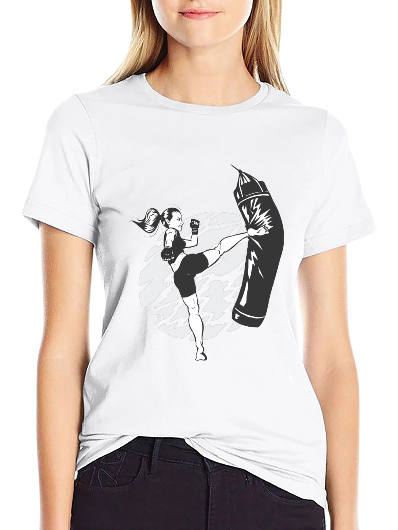 Kickboxing Graphic Tee - Black Cotton T-Shirt