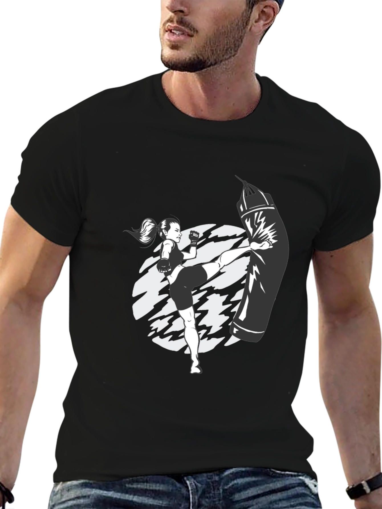 Kickboxing Graphic Tee - Black Cotton T-Shirt
