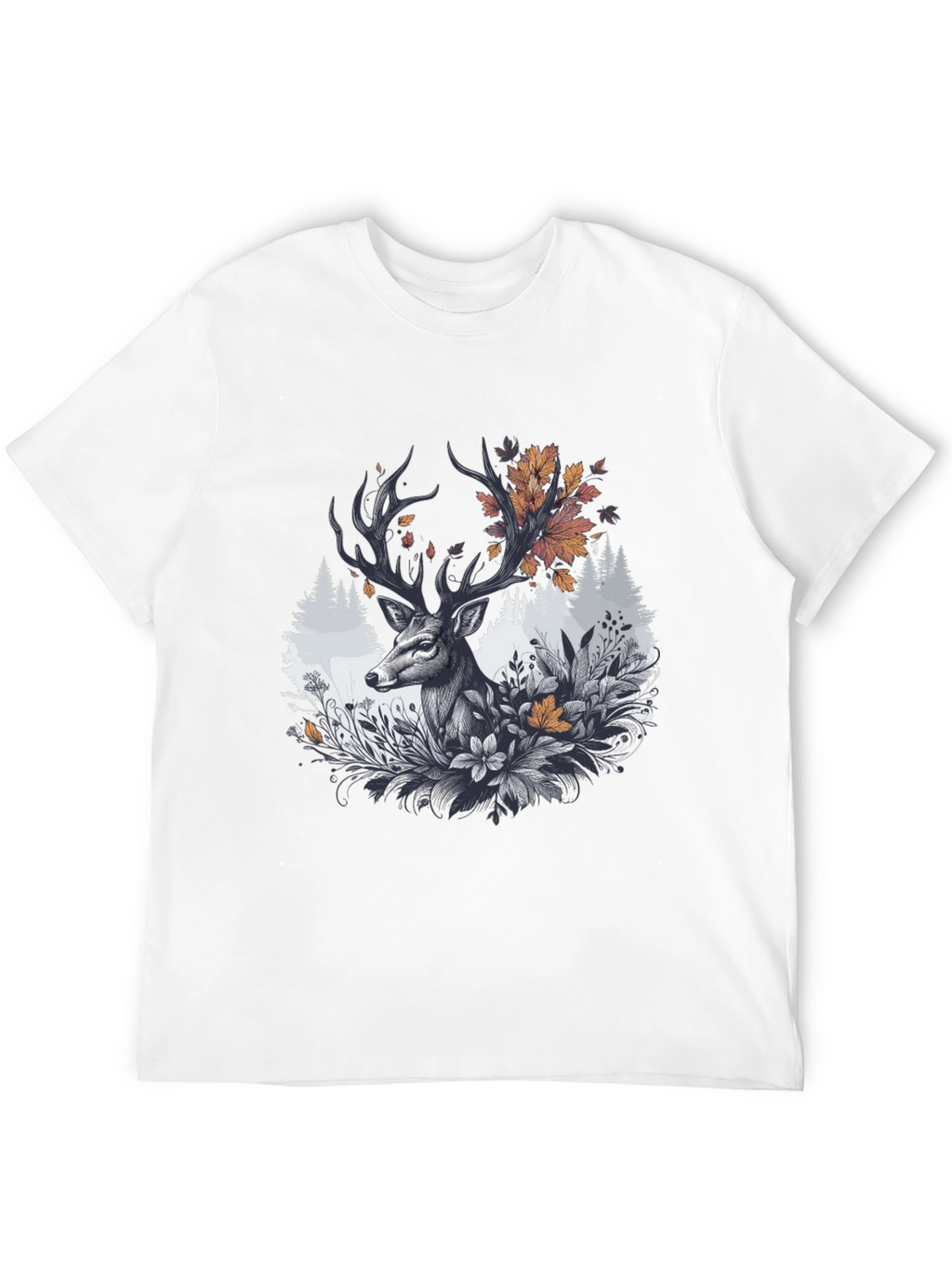 Deer Floral Graphic Tee - Black