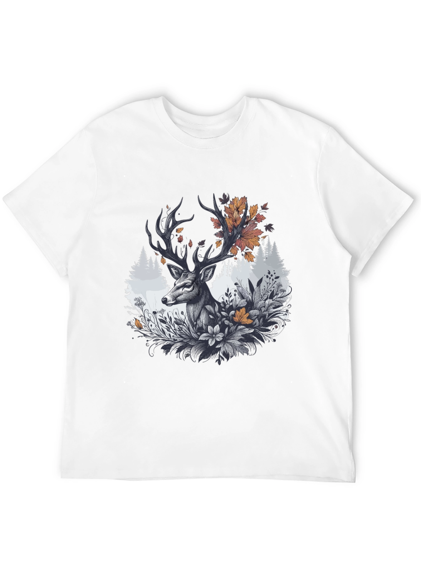 Deer Floral Graphic Tee - Black