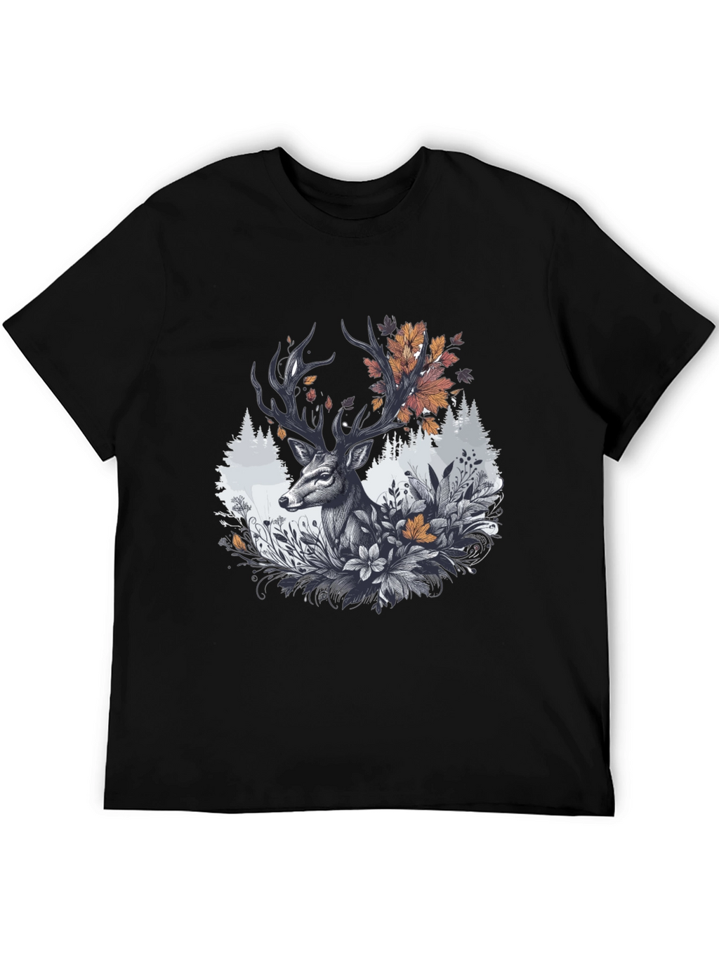 Deer Floral Graphic Tee - Black