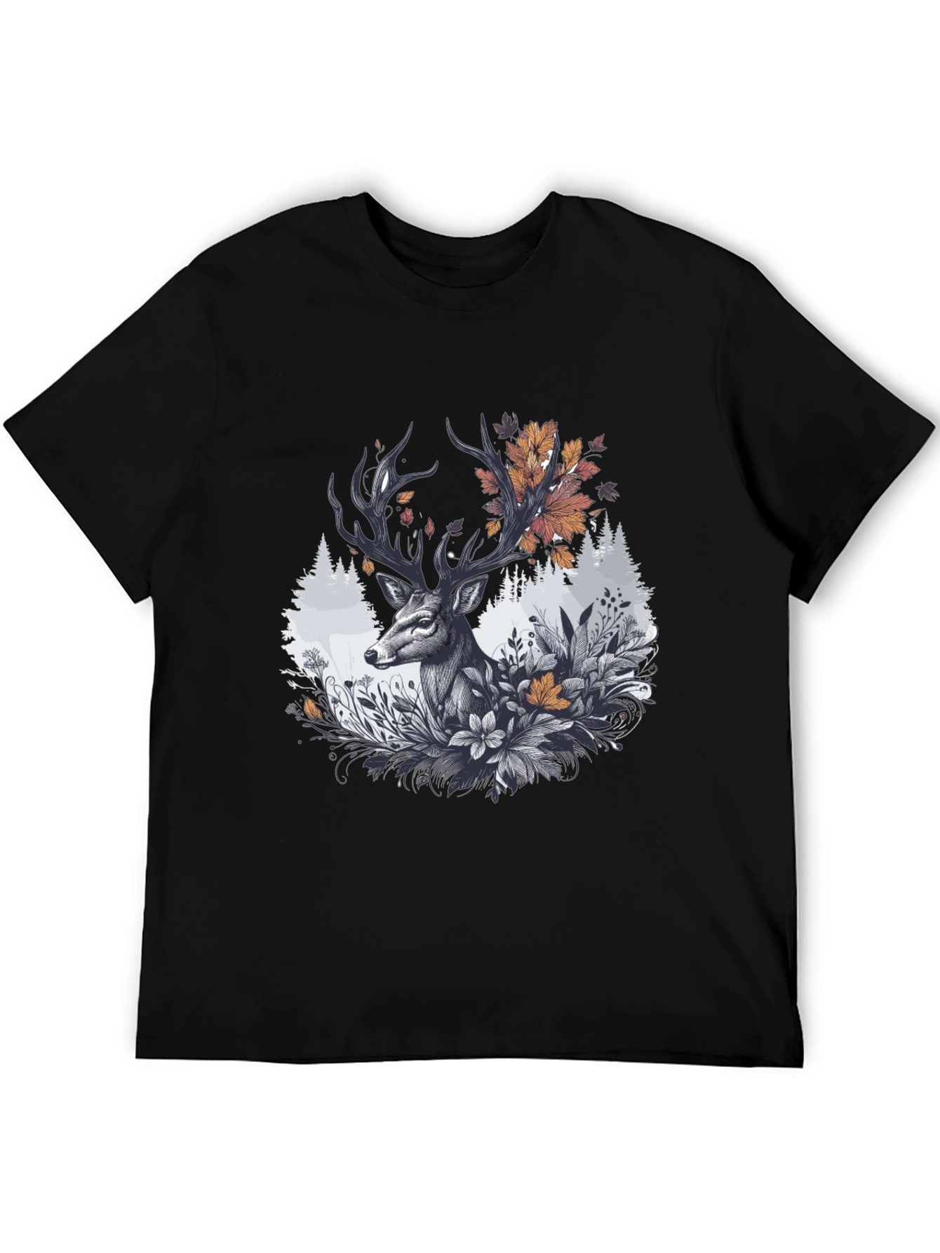 Deer Floral Graphic Tee - Black