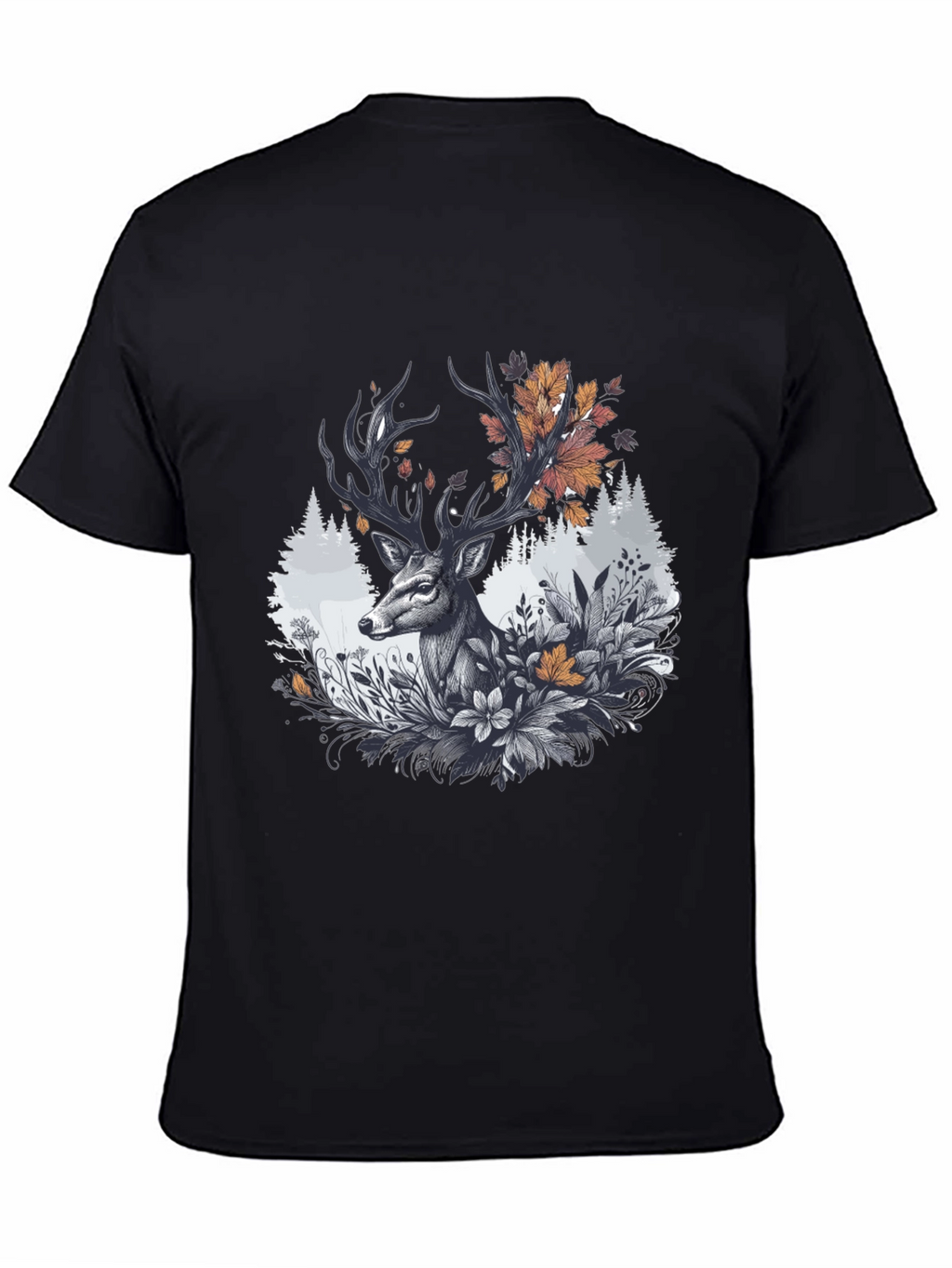 Deer Floral Graphic Tee - Black