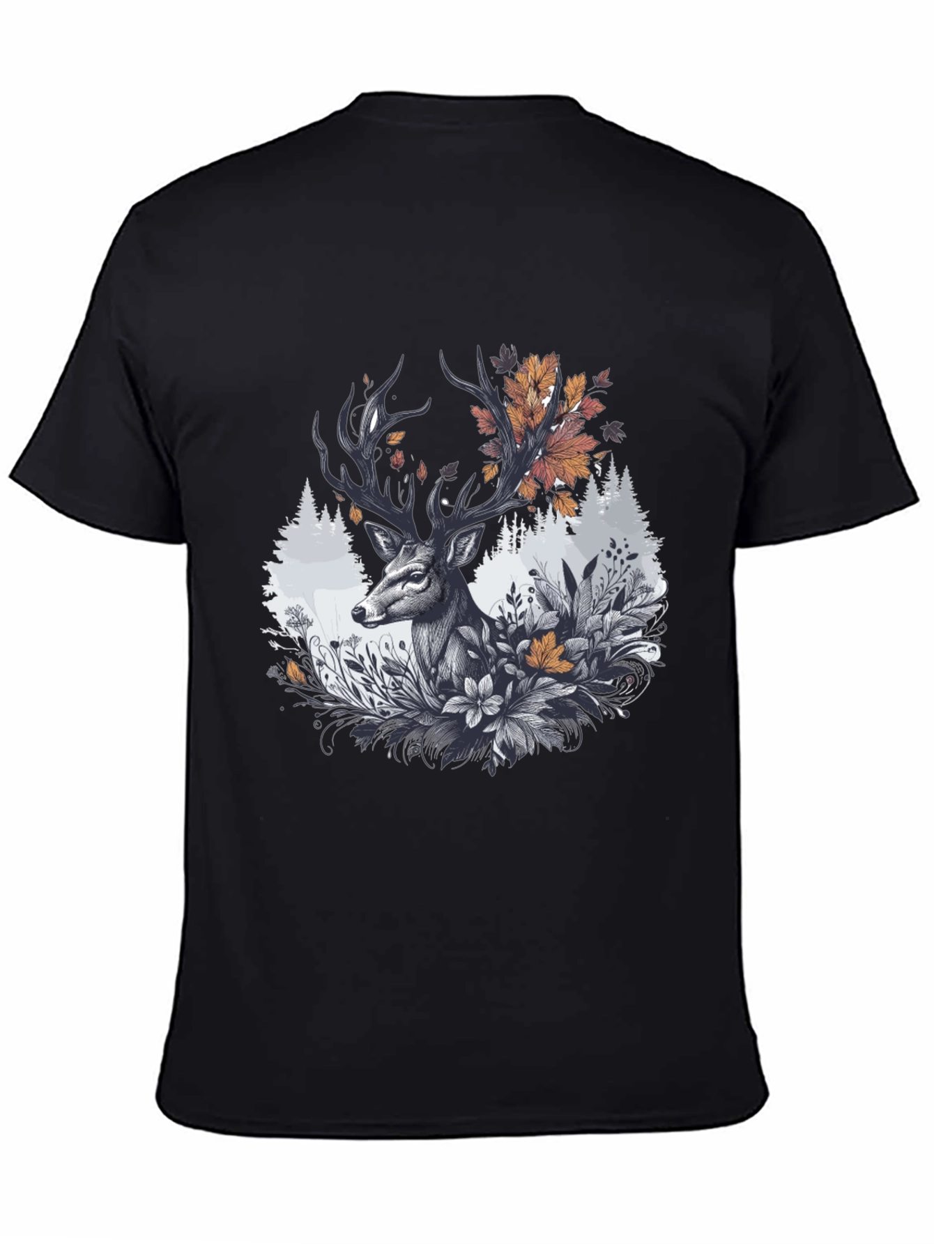 Deer Floral Graphic Tee - Black