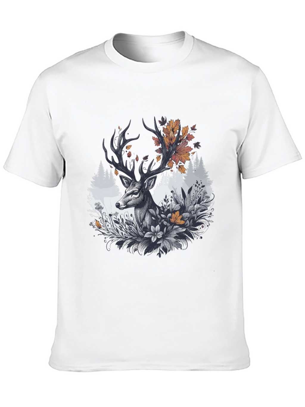 Deer Floral Graphic Tee - Black