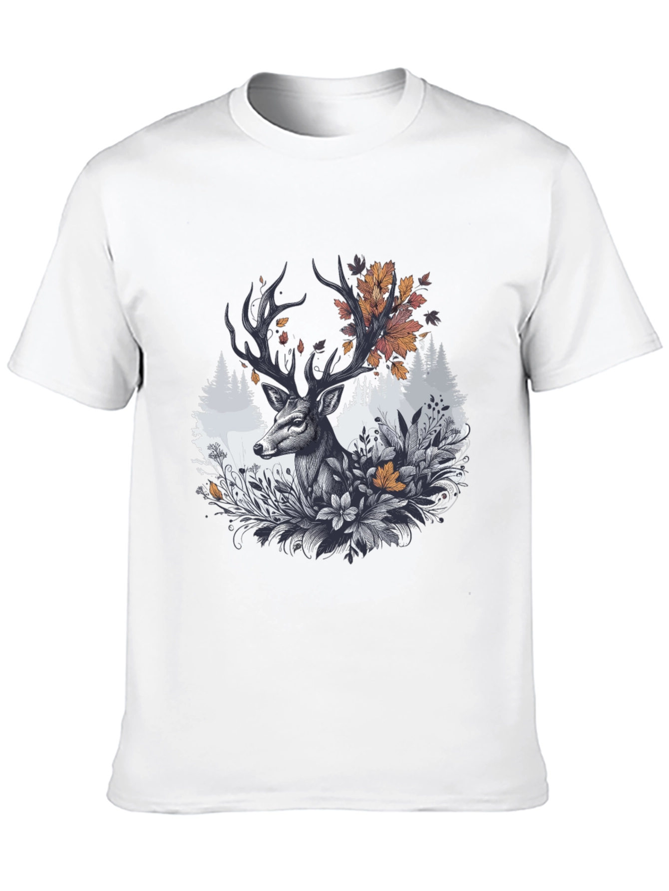Deer Floral Graphic Tee - Black