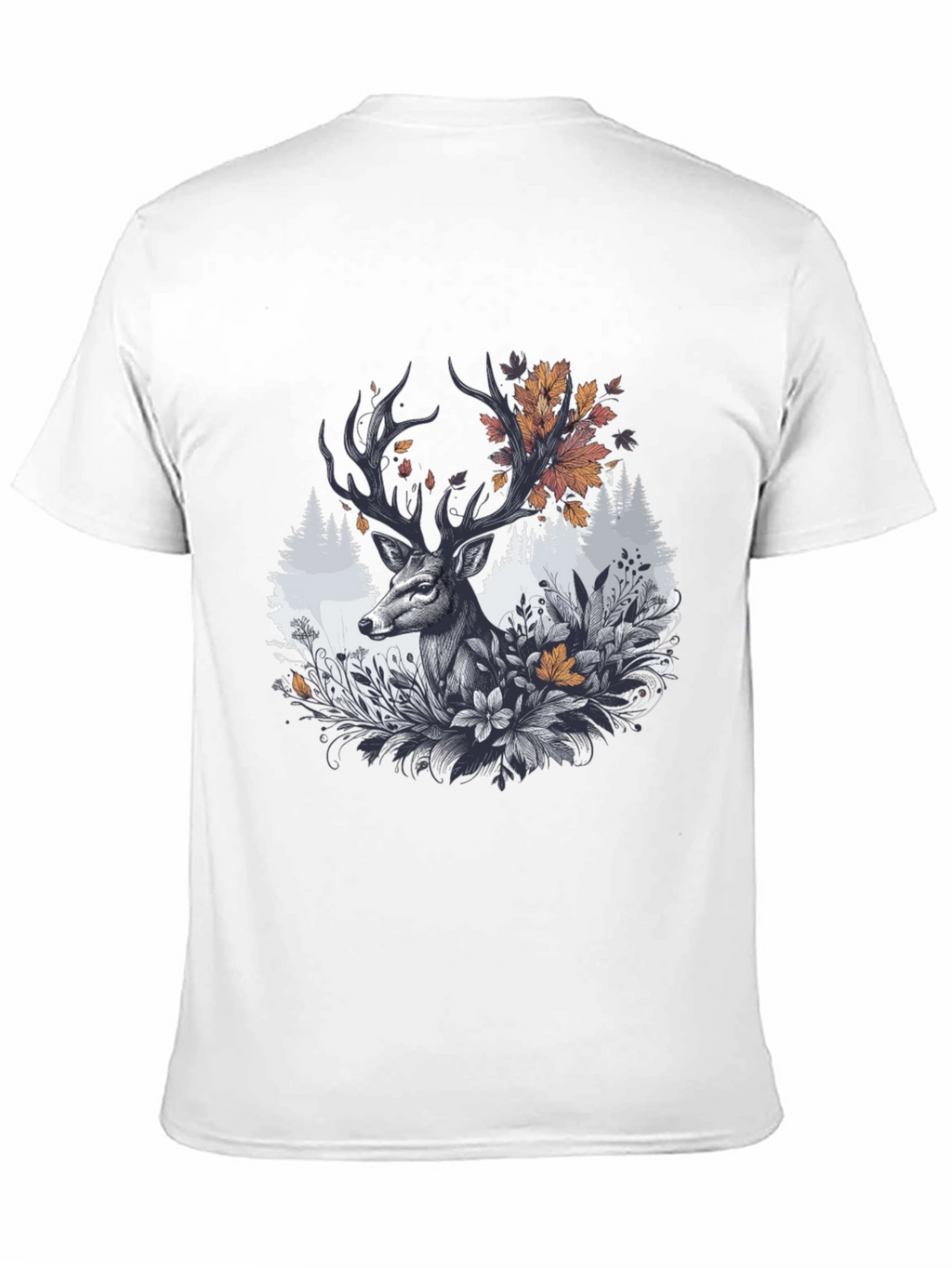 Deer Floral Graphic Tee - Black