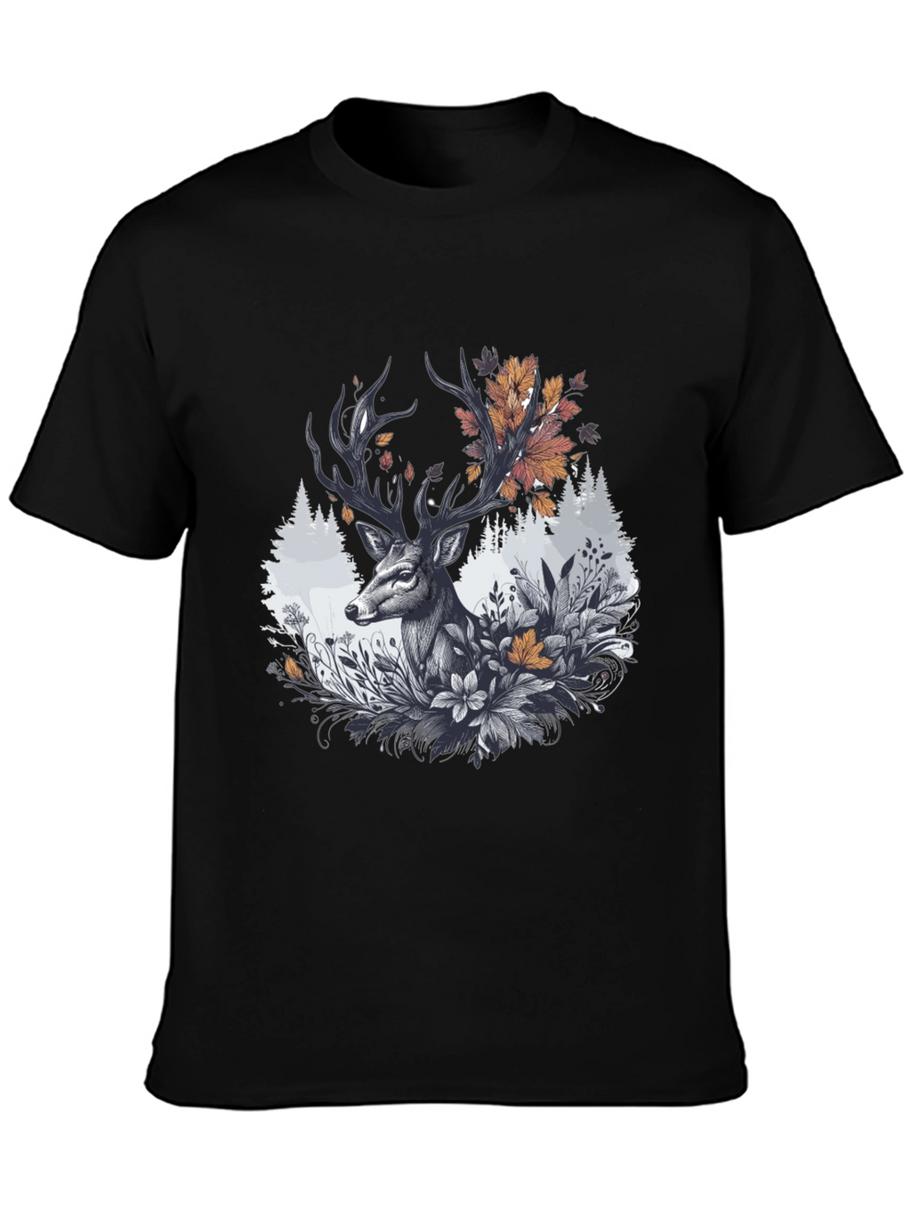 Deer Floral Graphic Tee - Black