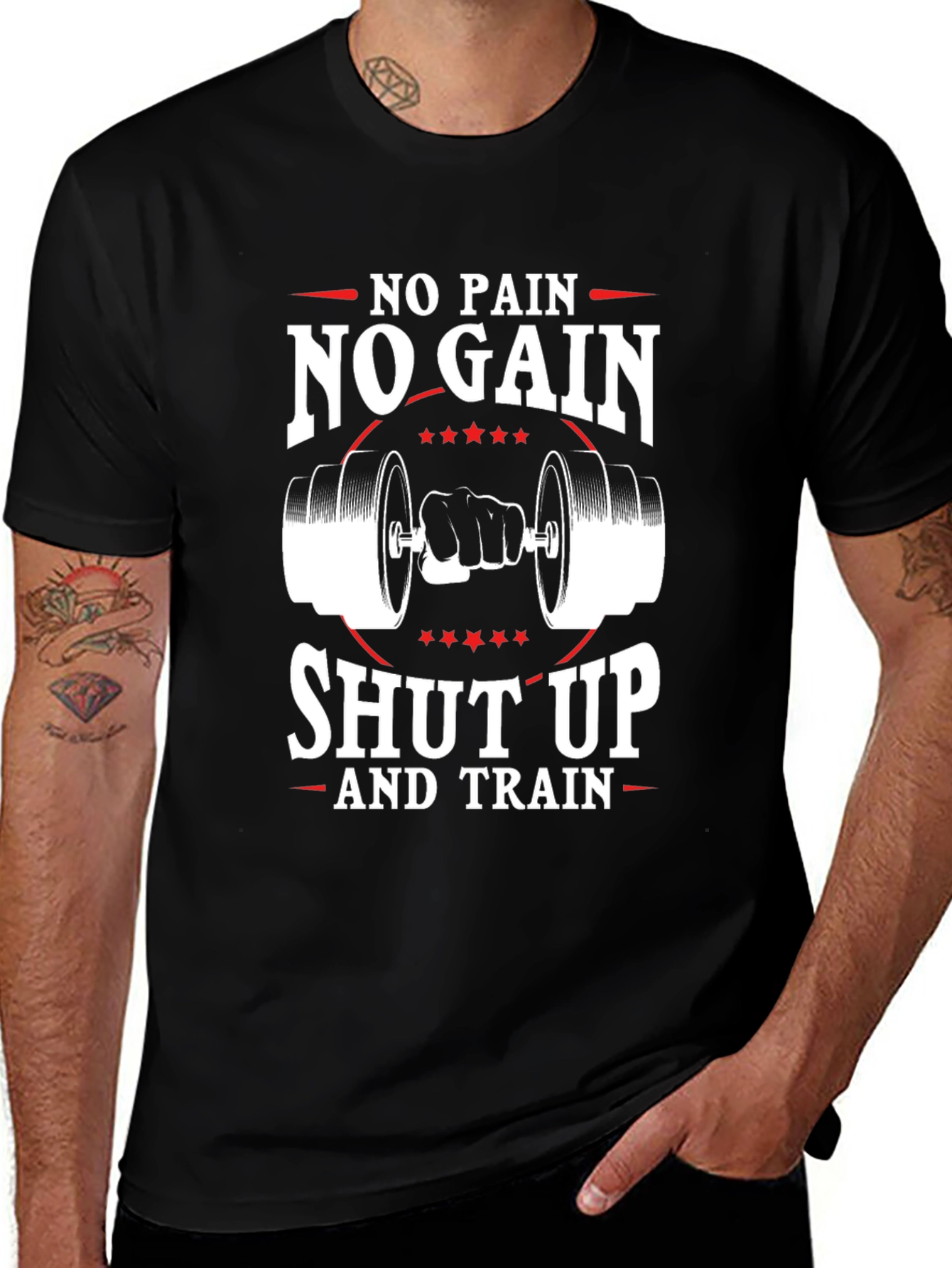 No Pain No Gain Shut Up And Train Black T-Shirt