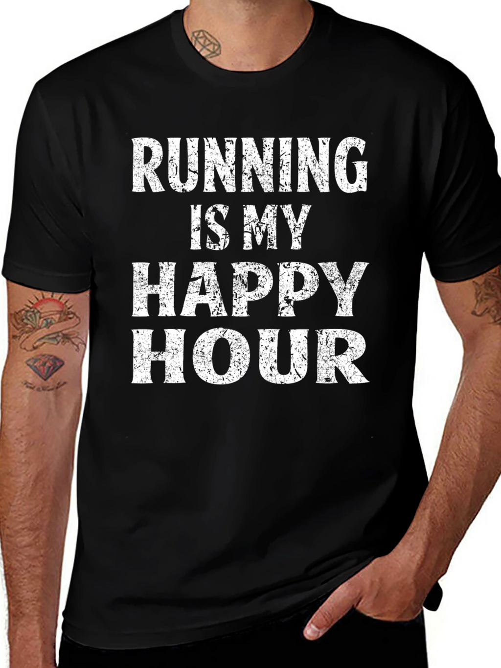 Running is My Happy Hour Black Graphic T-Shirt