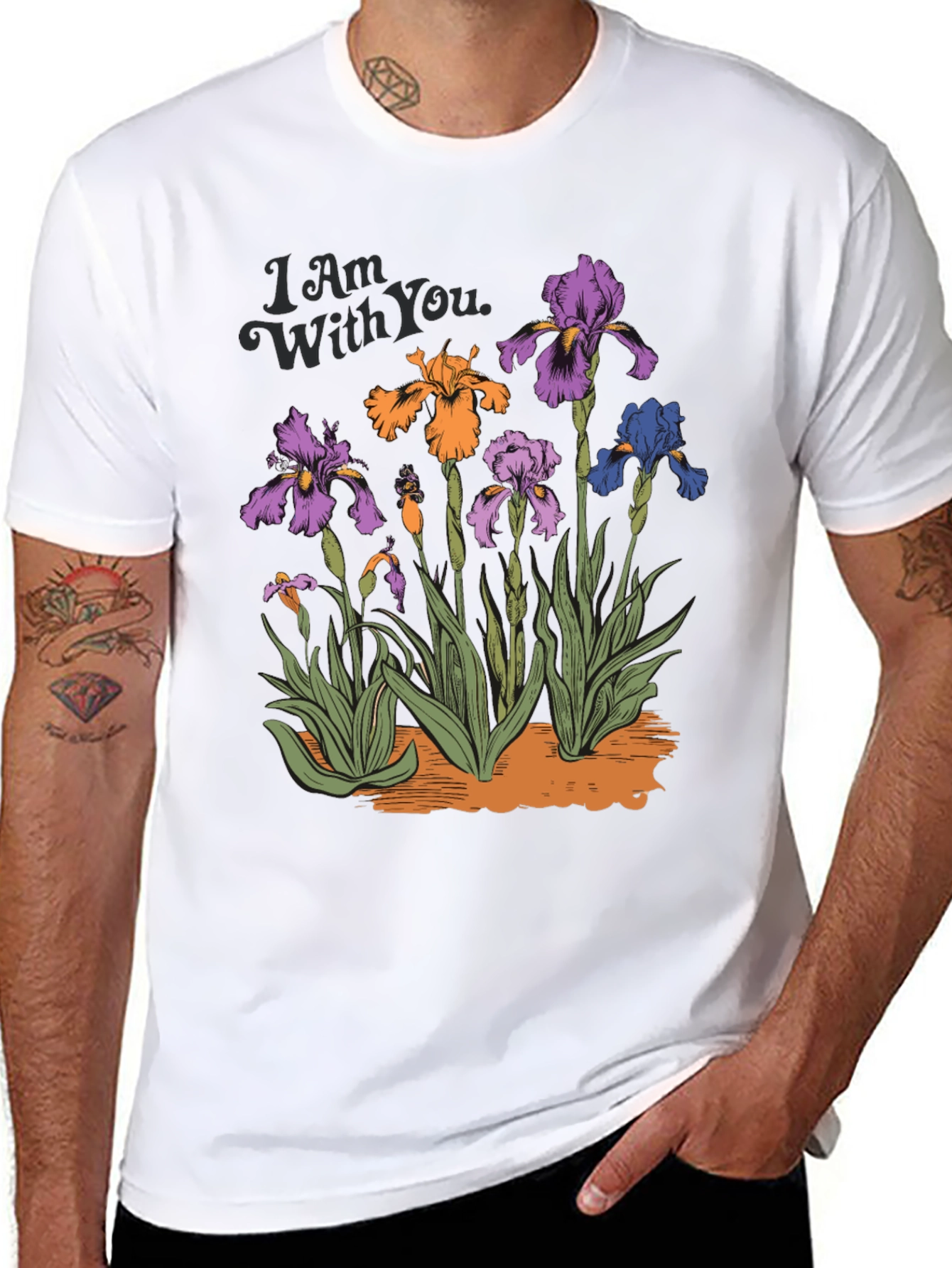Floral Iris Graphic Print Mens Black T-Shirt