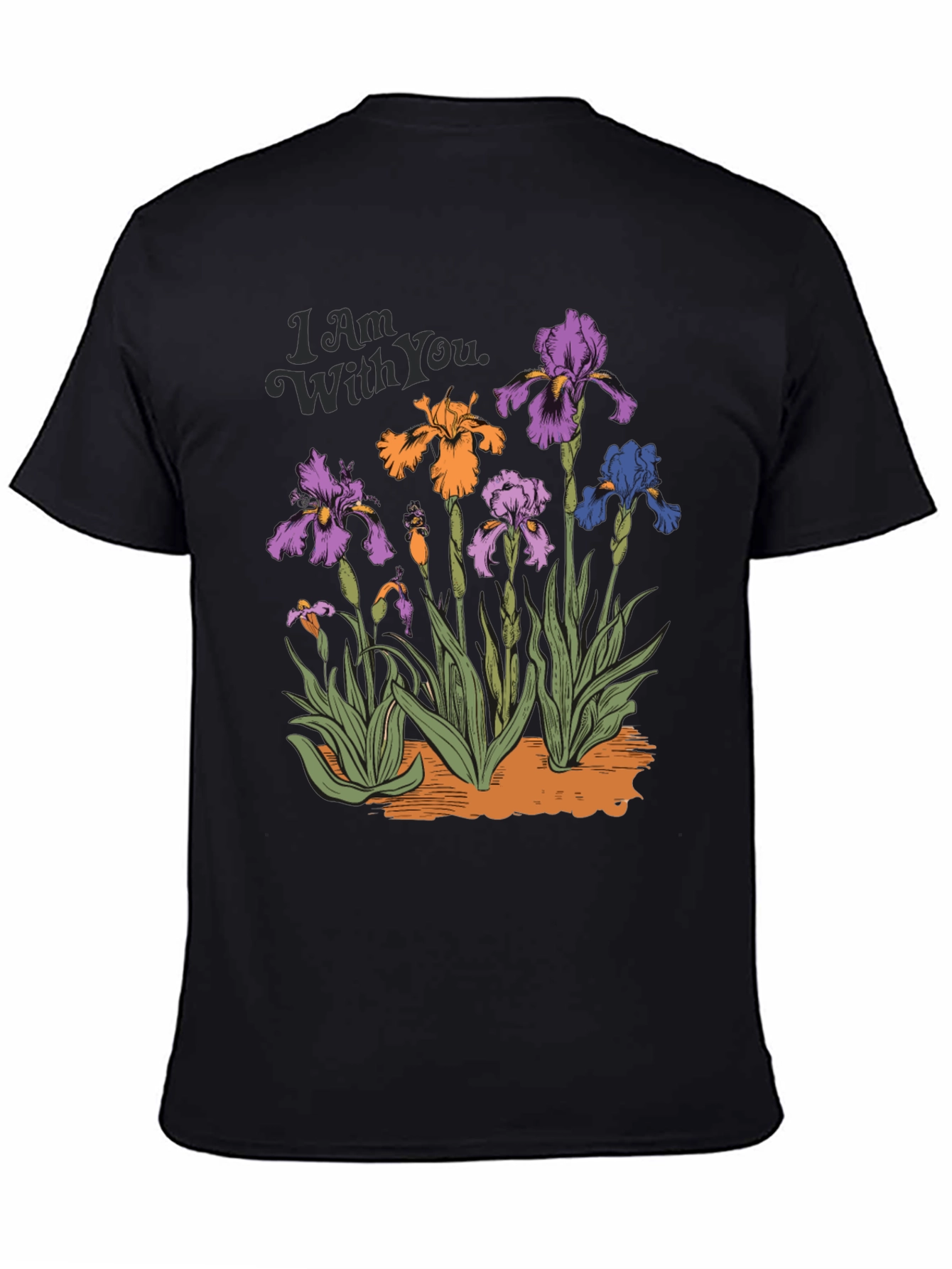 Floral Iris Graphic Print Mens Black T-Shirt