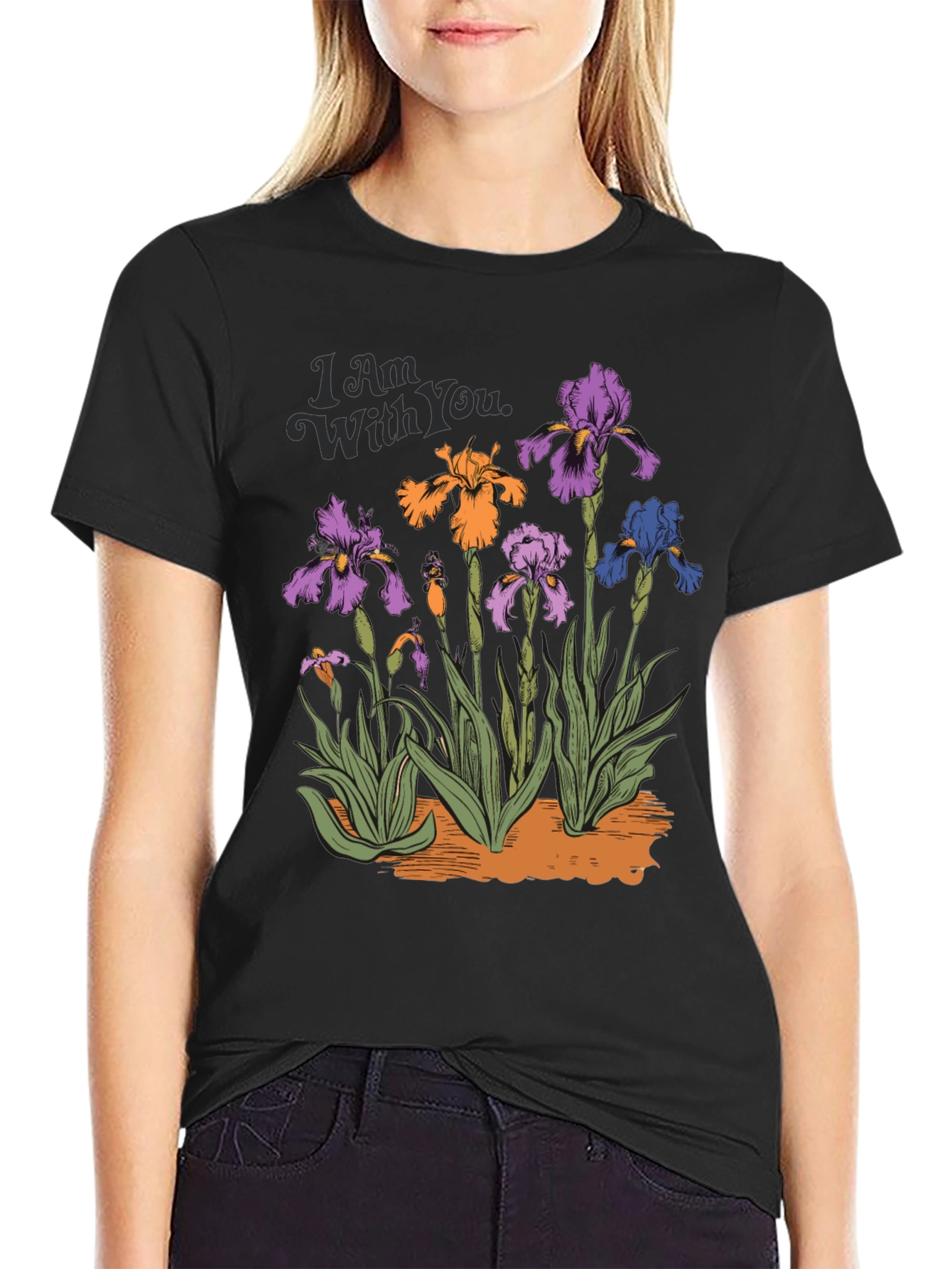 Floral Iris Graphic Print Mens Black T-Shirt