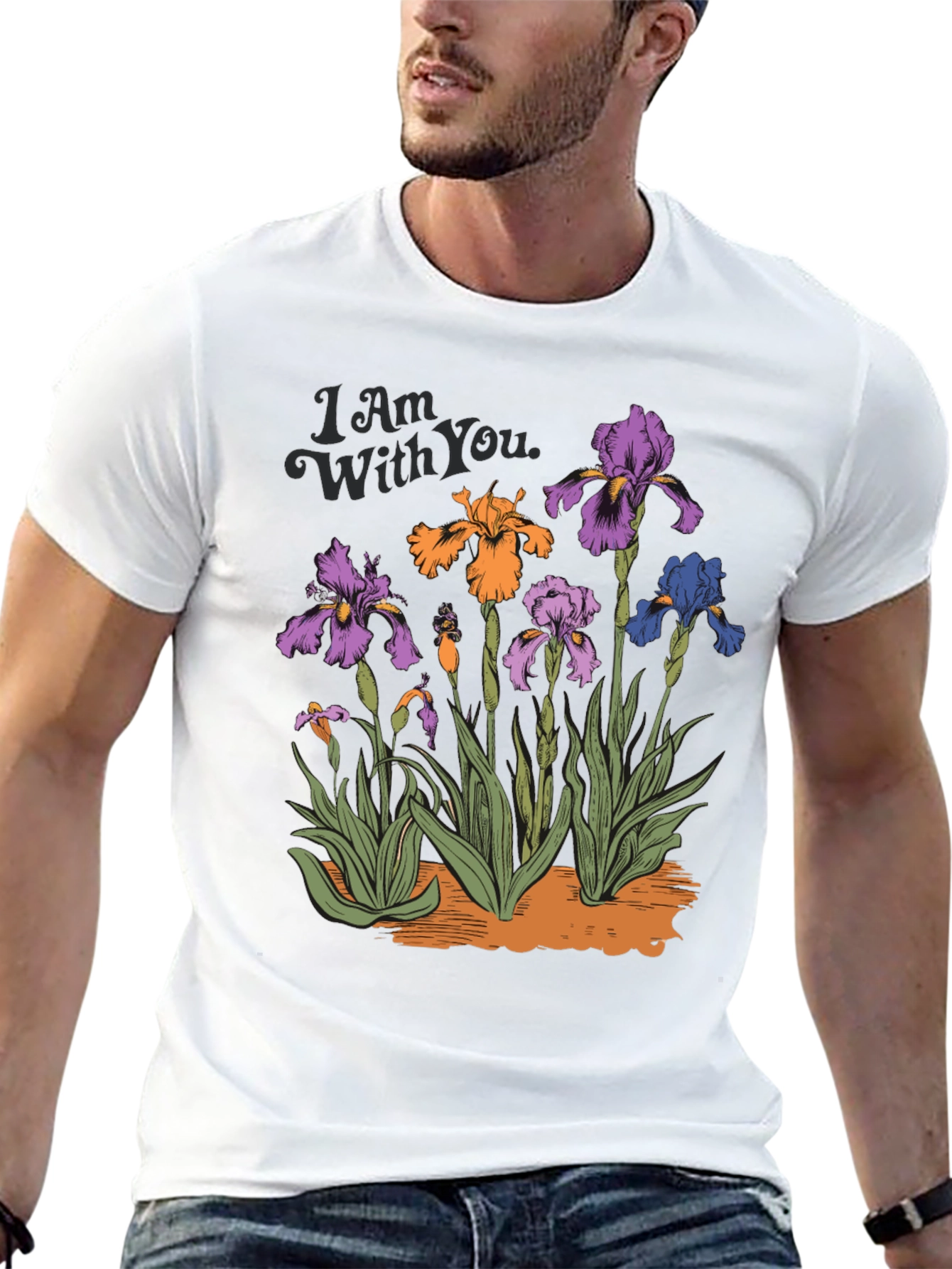 Floral Iris Graphic Print Mens Black T-Shirt