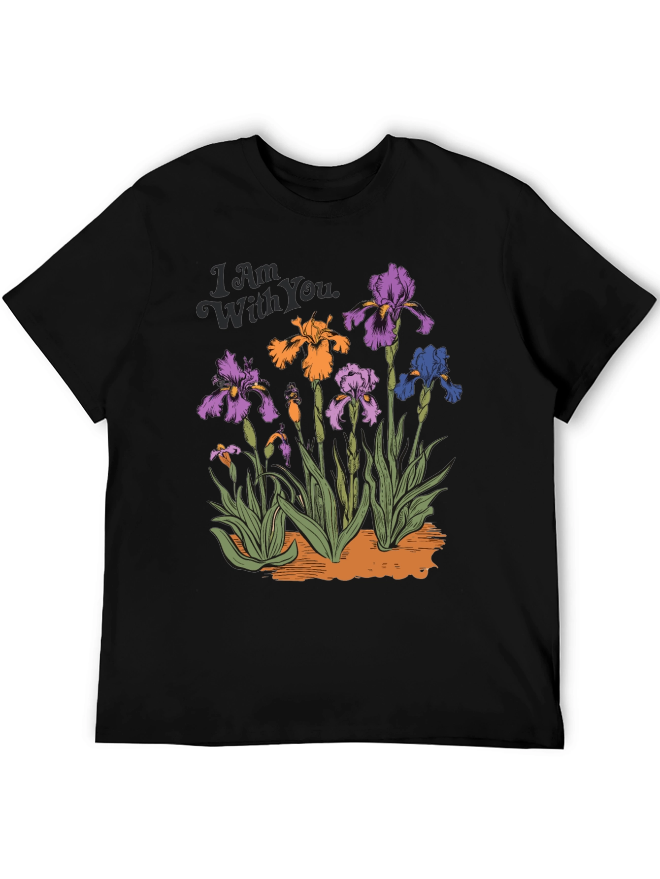 Floral Iris Graphic Print Mens Black T-Shirt