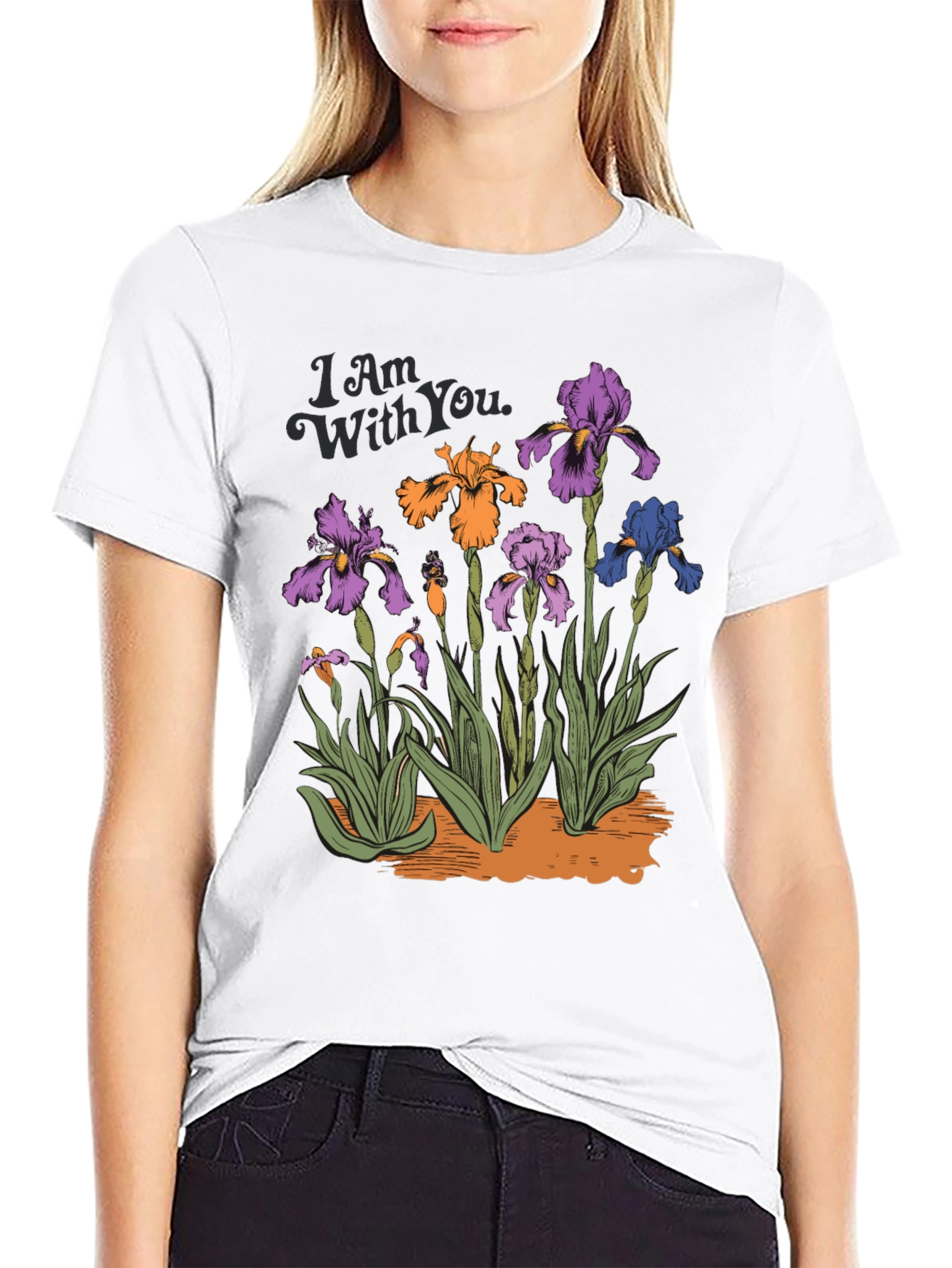 Floral Iris Graphic Print Mens Black T-Shirt