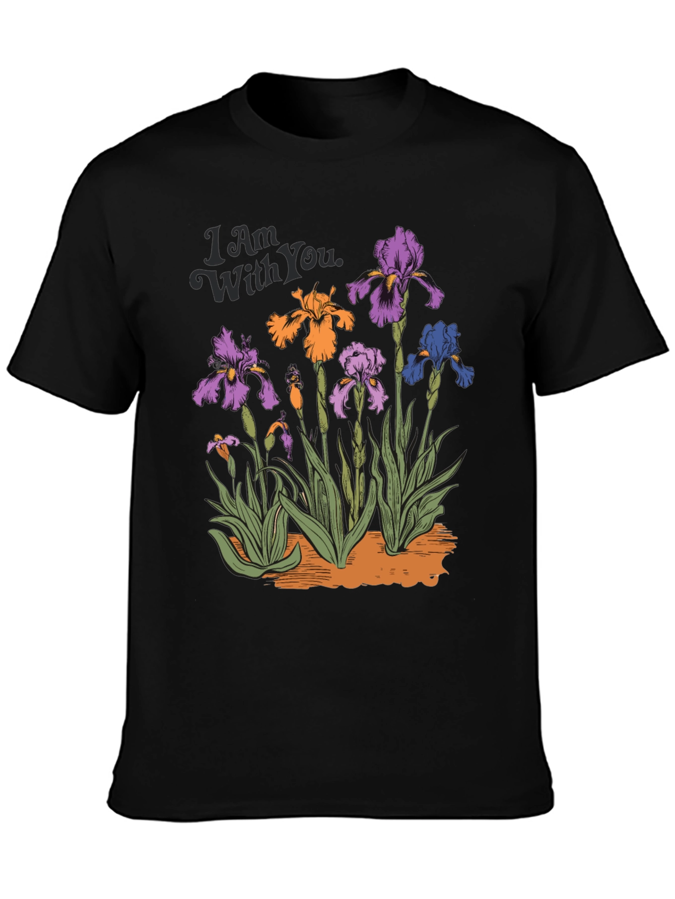 Floral Iris Graphic Print Mens Black T-Shirt